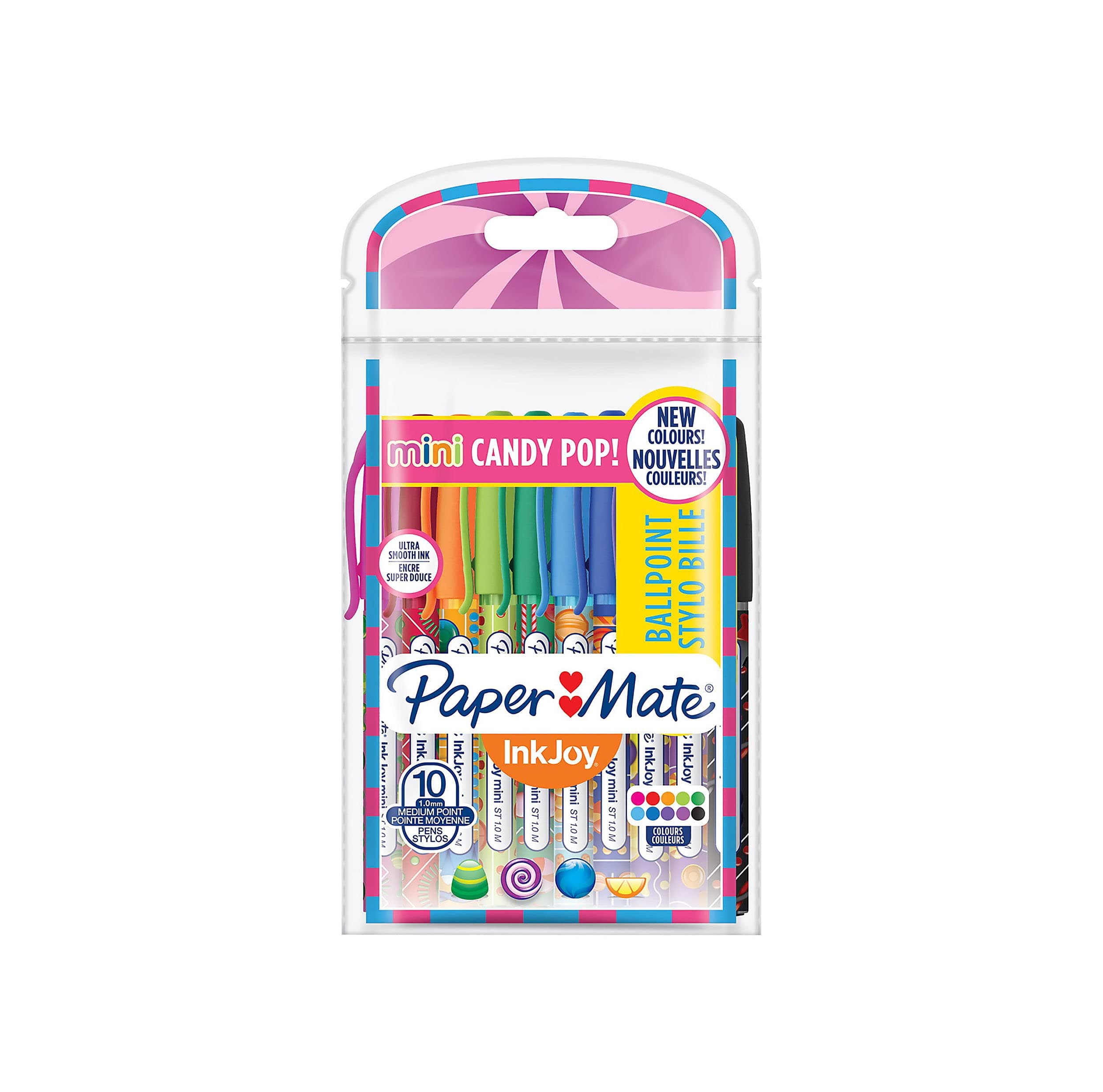 Paper Mate InkJoy Mini Ballpoint Pens | Retractable Medium Point (1.0mm) | Candy Pop Wraps | 10 Count