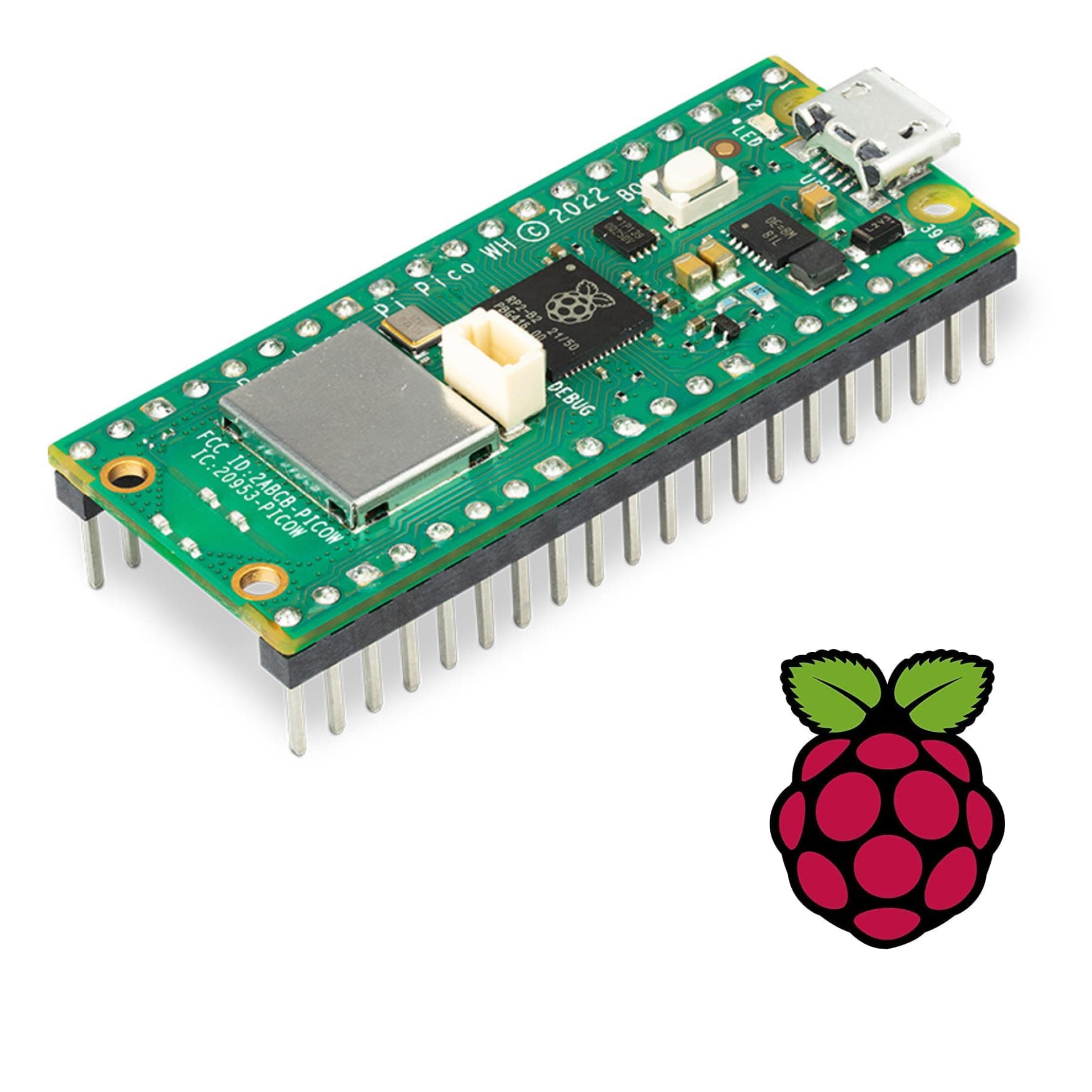 Vis VivaRaspberry Pi Pico WH (Wireless, WiFi, pre soldered headers) + Raspberry Pi Logo Sticker (1Pack, Wireless and Pre-soldered Headers)