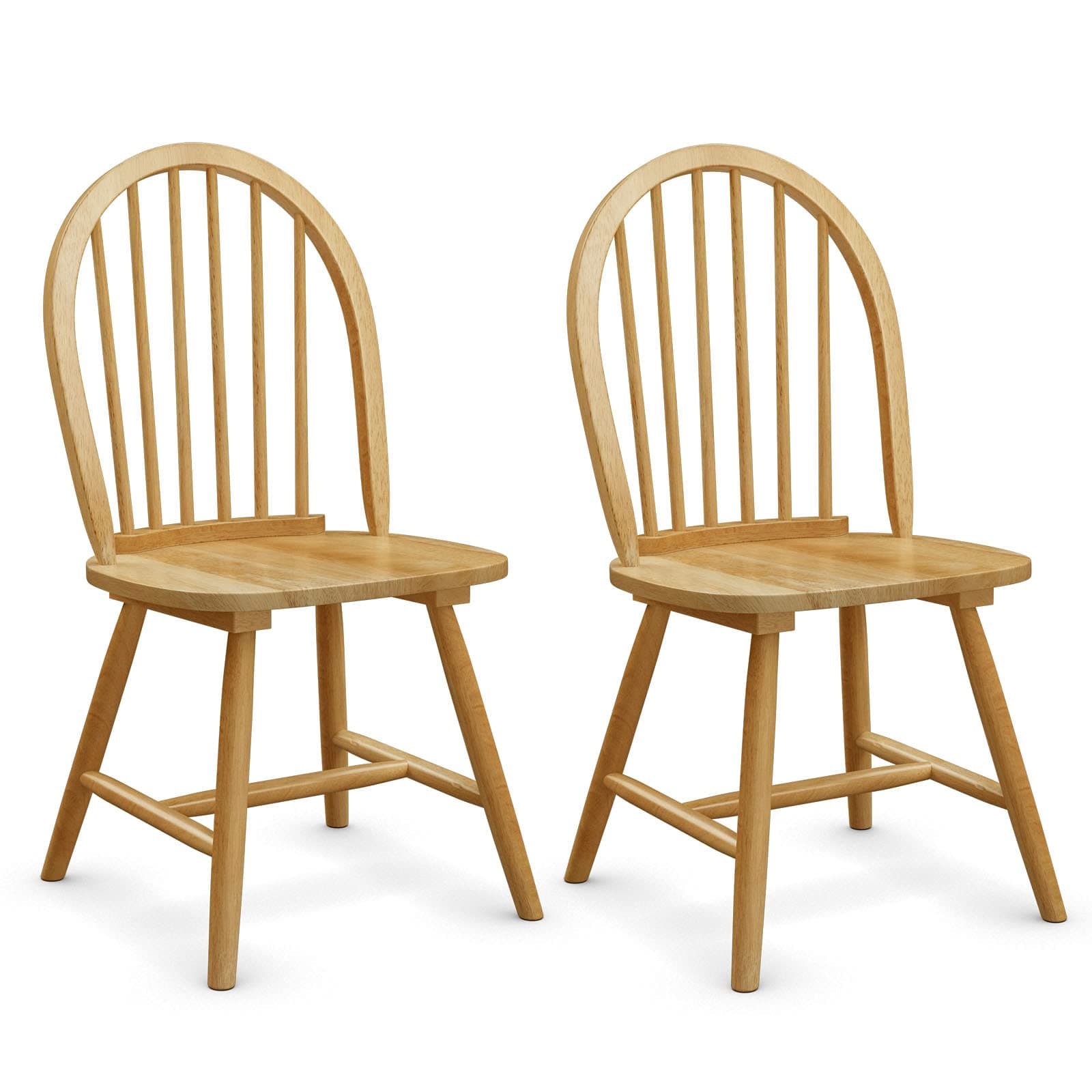 COSTWAY Set of 2 Dining Chairs, Solid Wood Side Chairs with High Spindle Back, Country Style Home Kitchen Dining Room Furniture 2PCS Leisure Chair Seats (Nature)