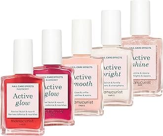 Manucurist Rainbow Active Active Range Set of 5 Nail Care Products, 5 Nail Polish Without Lamp: Glow Raspberry, Glow Blueberry, Shine, Smooth, Bright, Beauty Gifts