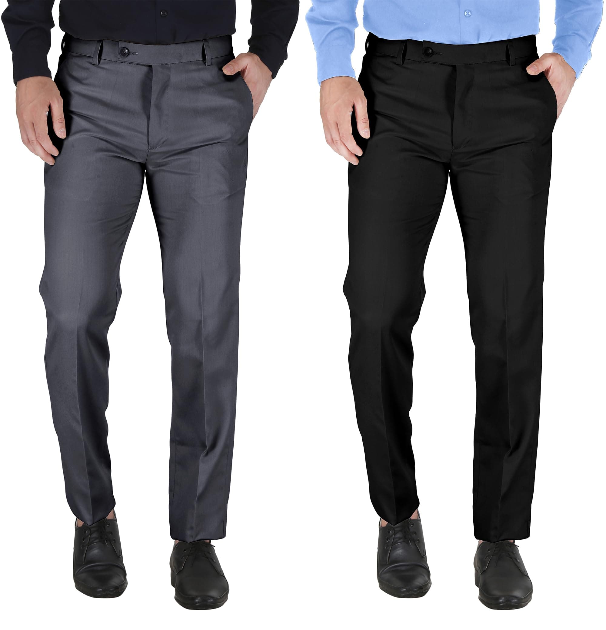 MARK LEWIS Men's Polycotton Formal Trouser - Comfortable, Stylish Office wear, combatable Pants for Daily Purpose, Ideal for Business & Casual Occasions - Pack of 2