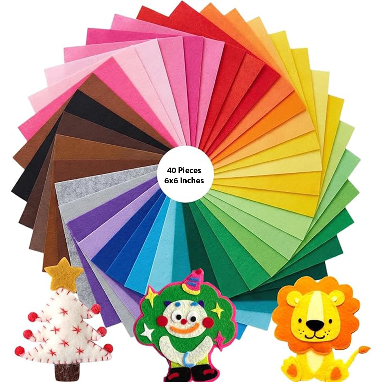 Solid 40 pcs Non Woven Felt Fabric 1mm Thickness Polyester Cloth Felts DIY Bundle for Sewing Dolls Crafts15x15cm, Multicolour