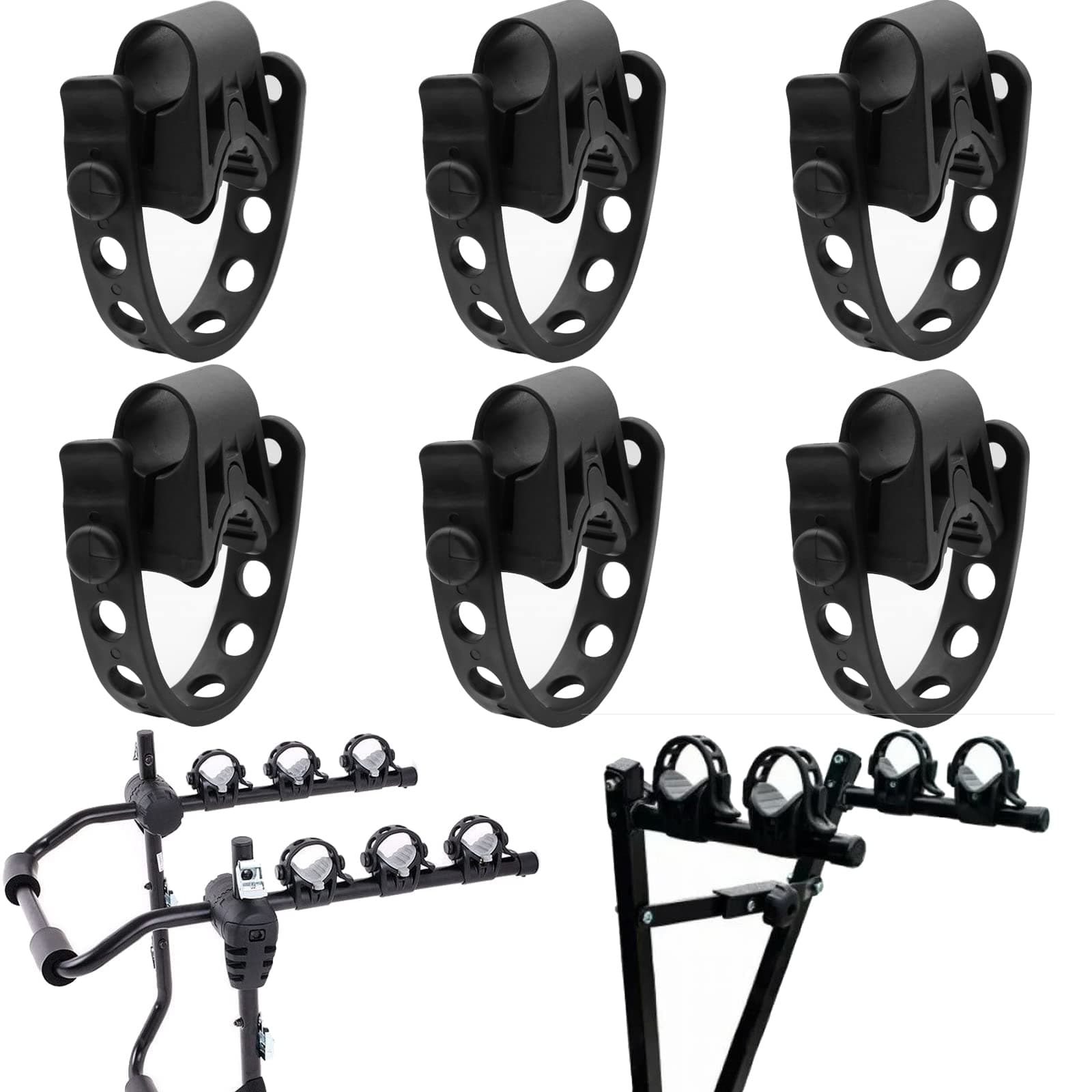6Pcs/Set Bike Rack Straps Replacement Bicycle Hitch Strap Cradle Bike Carrier Mount Rubber Strap Black Spare Hooks Car Racks Accessories Truck Hitch Fit 1" Diameter Tubes