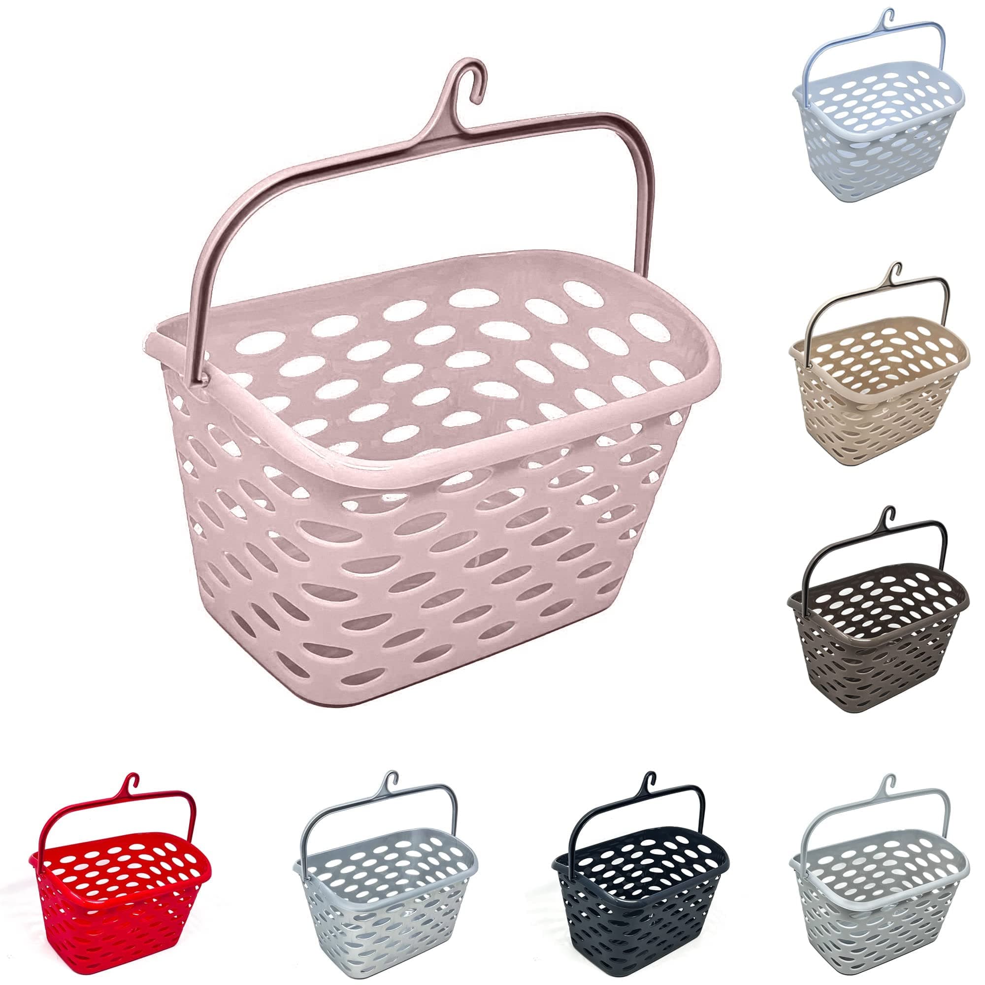 Durable Plastic Peg Tidy Basket Laundry/Clothes Pegs with Handle Light Weight Convenient Size for All Garment Hanging with Hook Washing Line Airer Basket (Pink Peg Basket)
