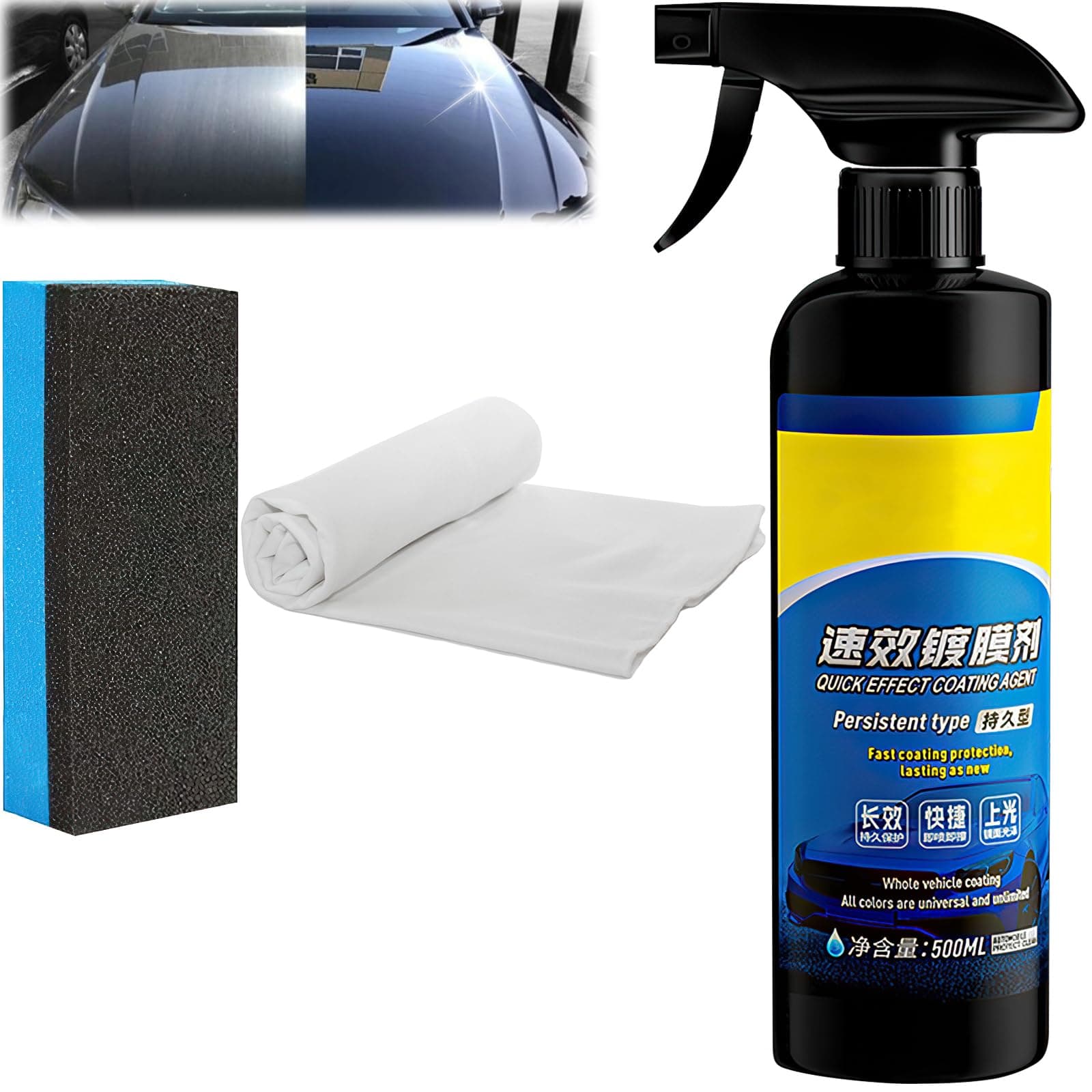 Sopami Car Coating Spray,Quick Effect Coating Agent,Quickly Coat Car Wax,Multi-Functional Coating Renewal Agent Spray,Car Scratch Wax Polish Spray Waterless Wash,Oil Film Emulsion Glass Cleaner