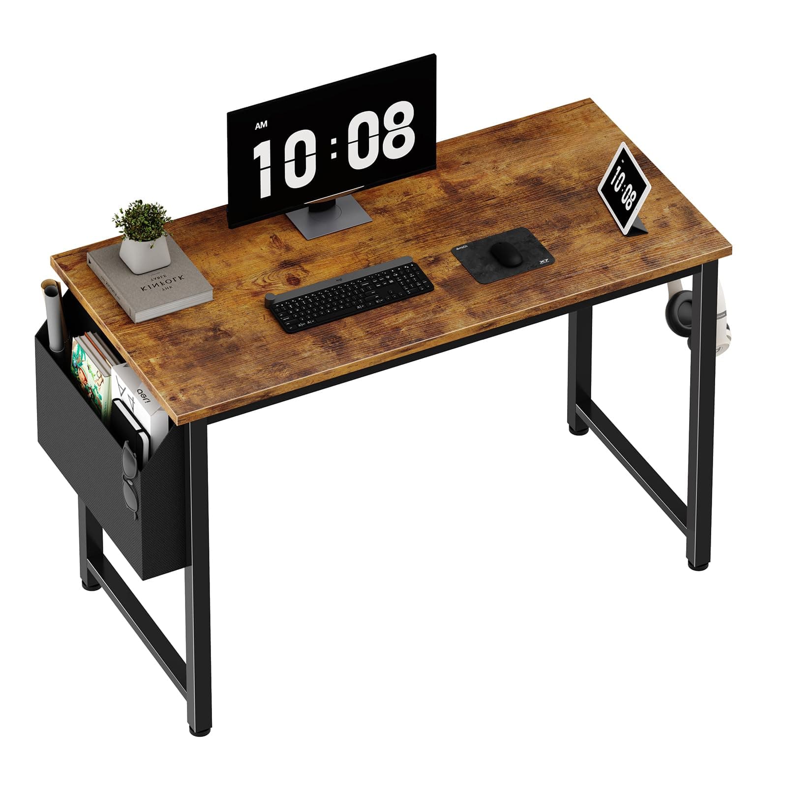 Lufeiya Small Computer Desk Study Table for Small Spaces Home Office 39 40 Inch Rustic Student Writing Desk with Storage Bag,Brown
