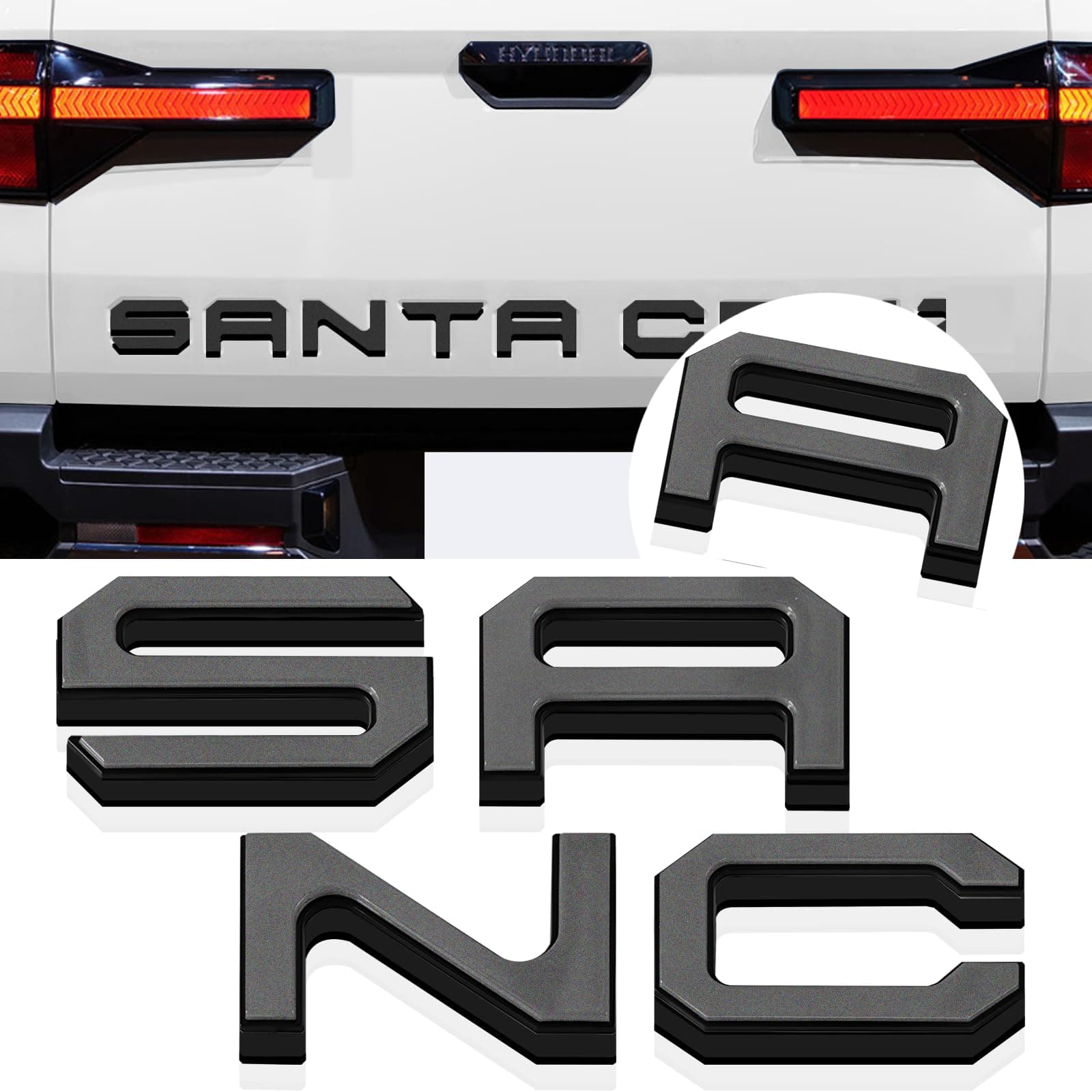 Tailgate Insert Letters Compatible for 2022 2023 2024 2025 Santa Cruz 4D Raised Tailgate Decal Letters (Double Layer Black Edge Gray Faced)