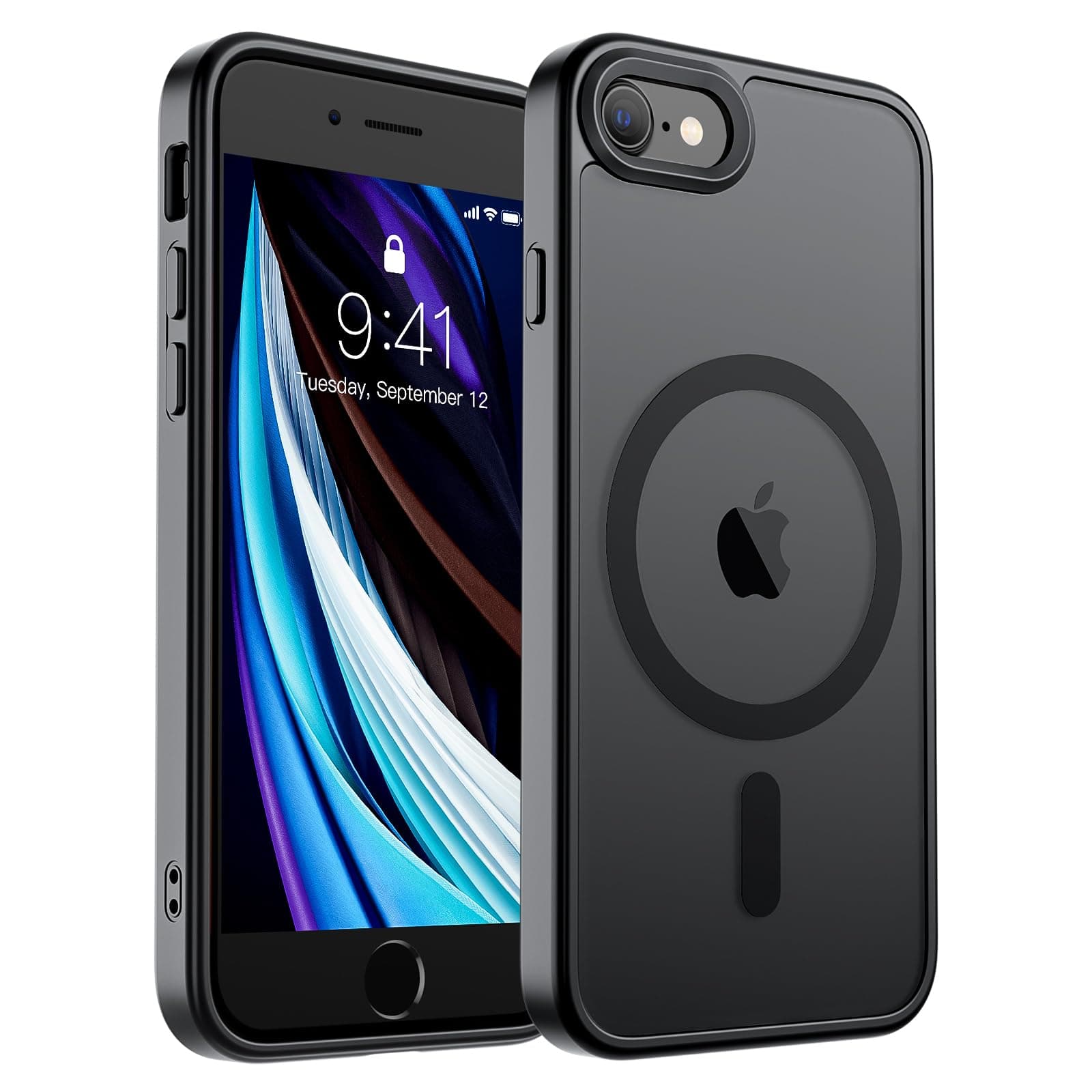 SUPFINE Magnetic for iPhone SE Case 2022 (3rd)/2020 (2nd), iPhone 8 Case (Compatible with MagSafe) (Military Grade Drop Protection) Translucent Matte Phone Cover,Black