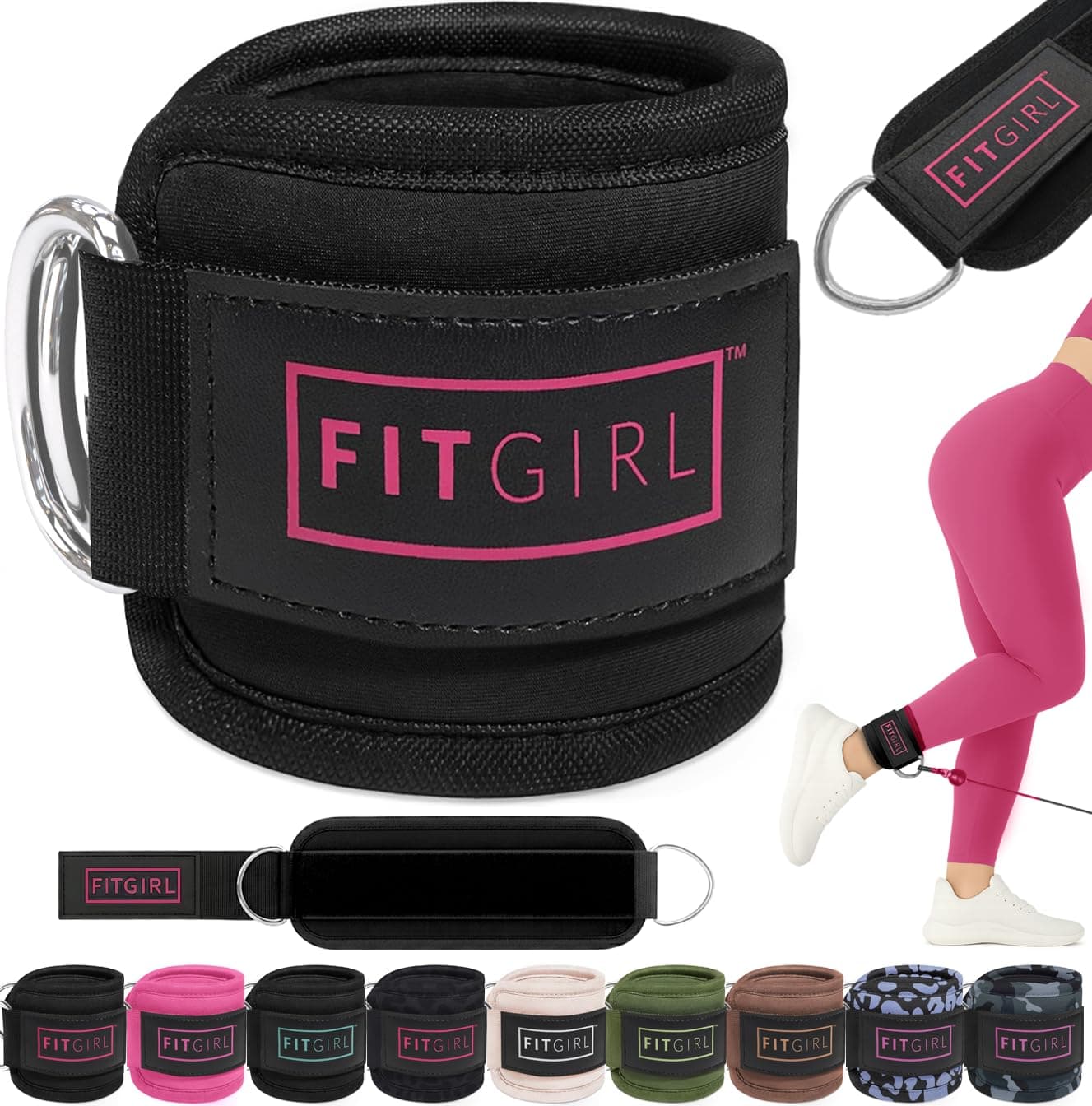 FITGIRL Ankle Strap for Cable Machines and Resistance Bands, Work Out Cuff Attachment for Home & Gym, Booty Workouts - Kickbacks, Leg Extensions, Hip Abductors, for Women Only