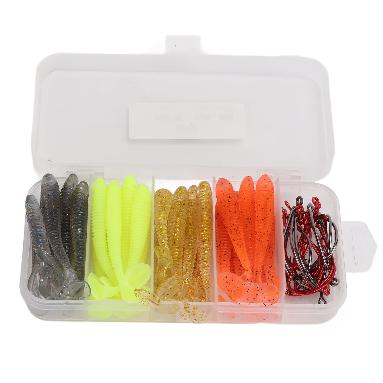Jinyi Soft Lures, Flexible Reusable Soft Bait Kit Elastic Artificial with Stainless Steel Crank Hooks for Bass Fishing