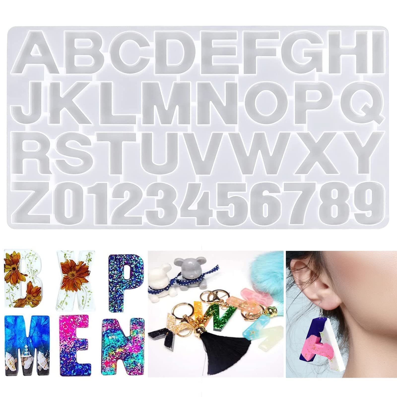Letters Silicone Moulds 3D Numbers Alphabet Epoxy Resin Moulds Jewelry Pendant Making Mold Women's Earring Molds for Wedding Baby Shower Birthday Handmade Women Girls Gifts Craft DIY