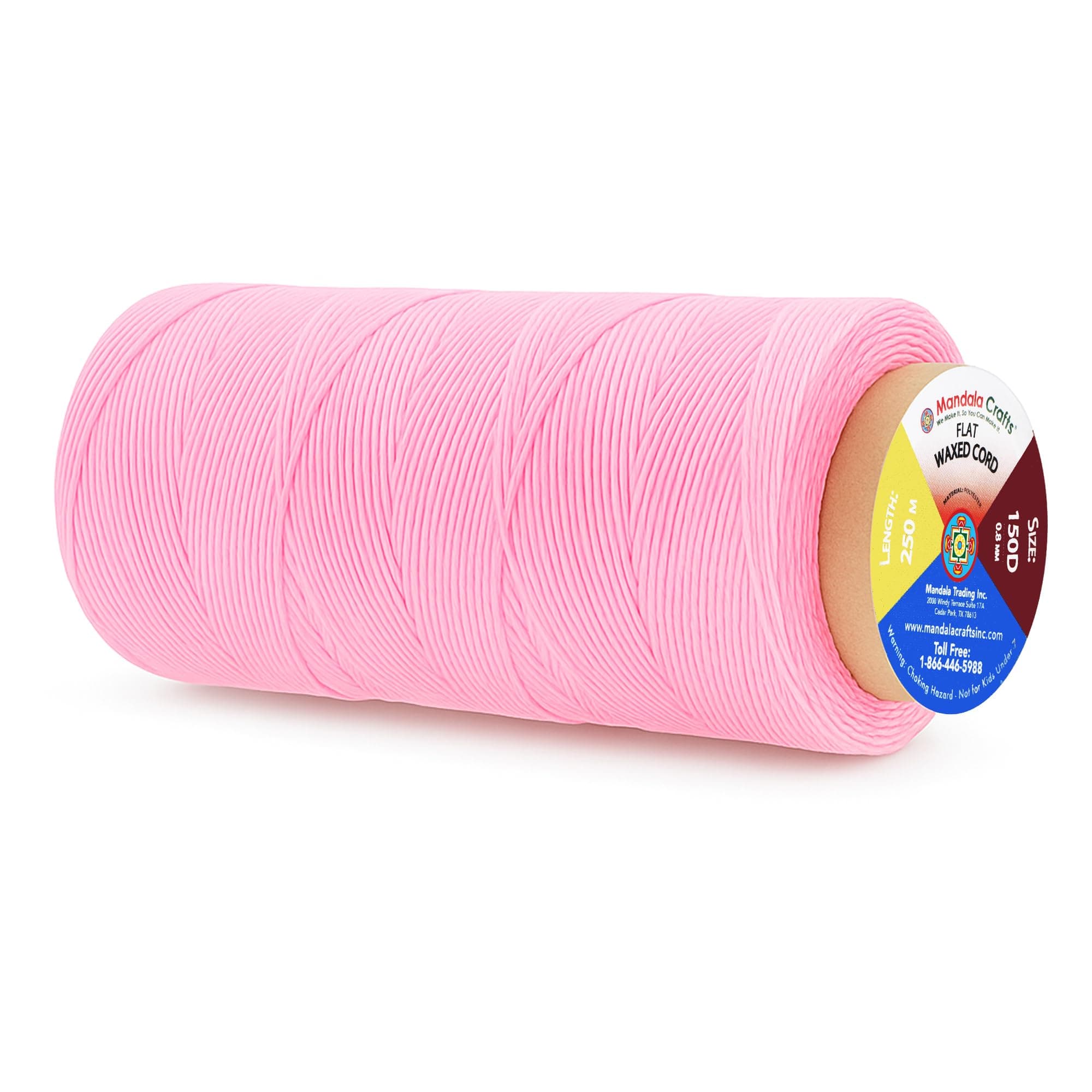 Pink Flat Waxed Thread for Leather Sewing - 273 Yds 150D 0.8mm Polyester Leather Thread String Waxed Cord for Leatherwork, Beading, Bookbinding, Hand Stitching