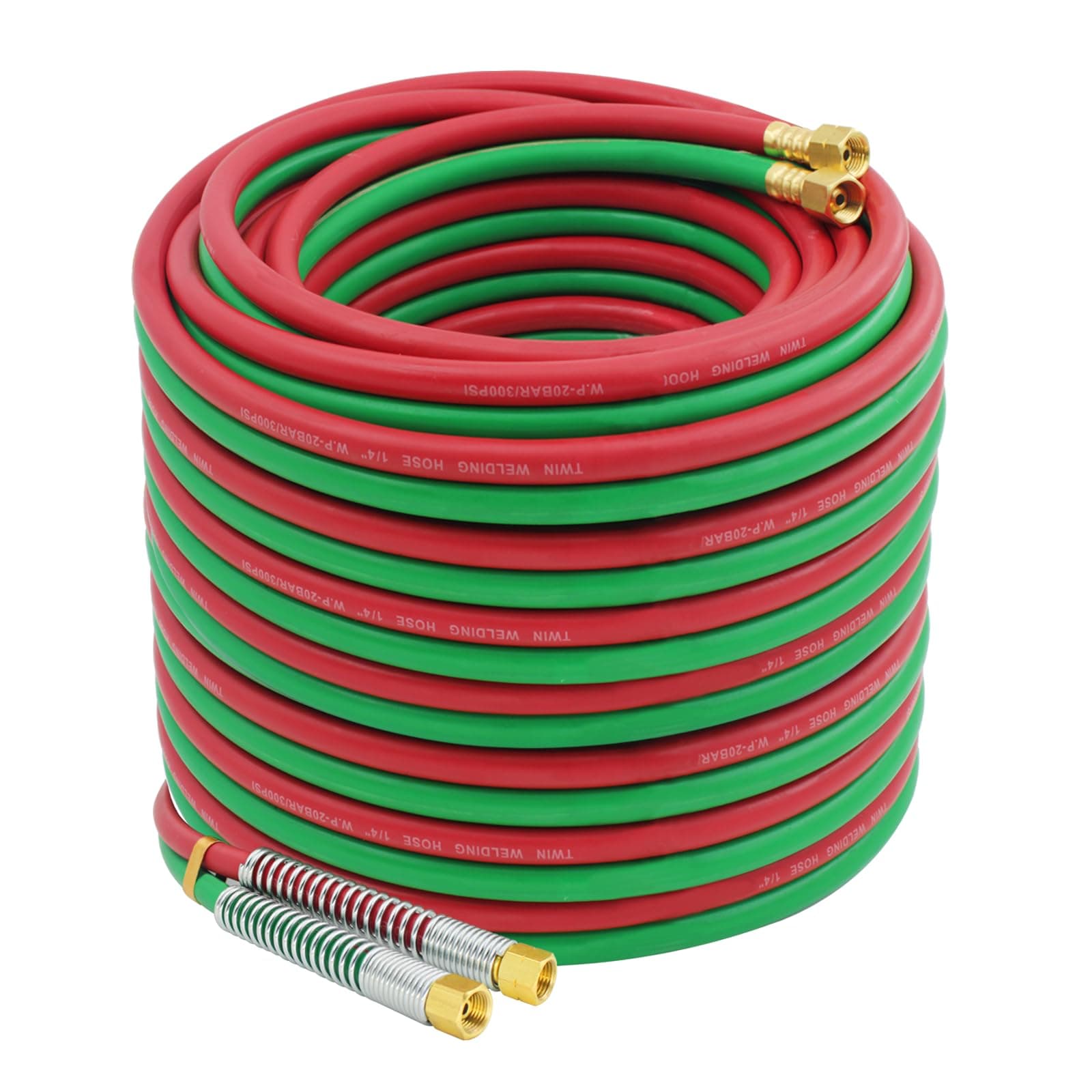 RX WELD Oxy Acetylene Hose, Torch Hose 1/4-Inch × 100 Feet with 9/16"-18 B Fittings, Torch Hose, Grade R