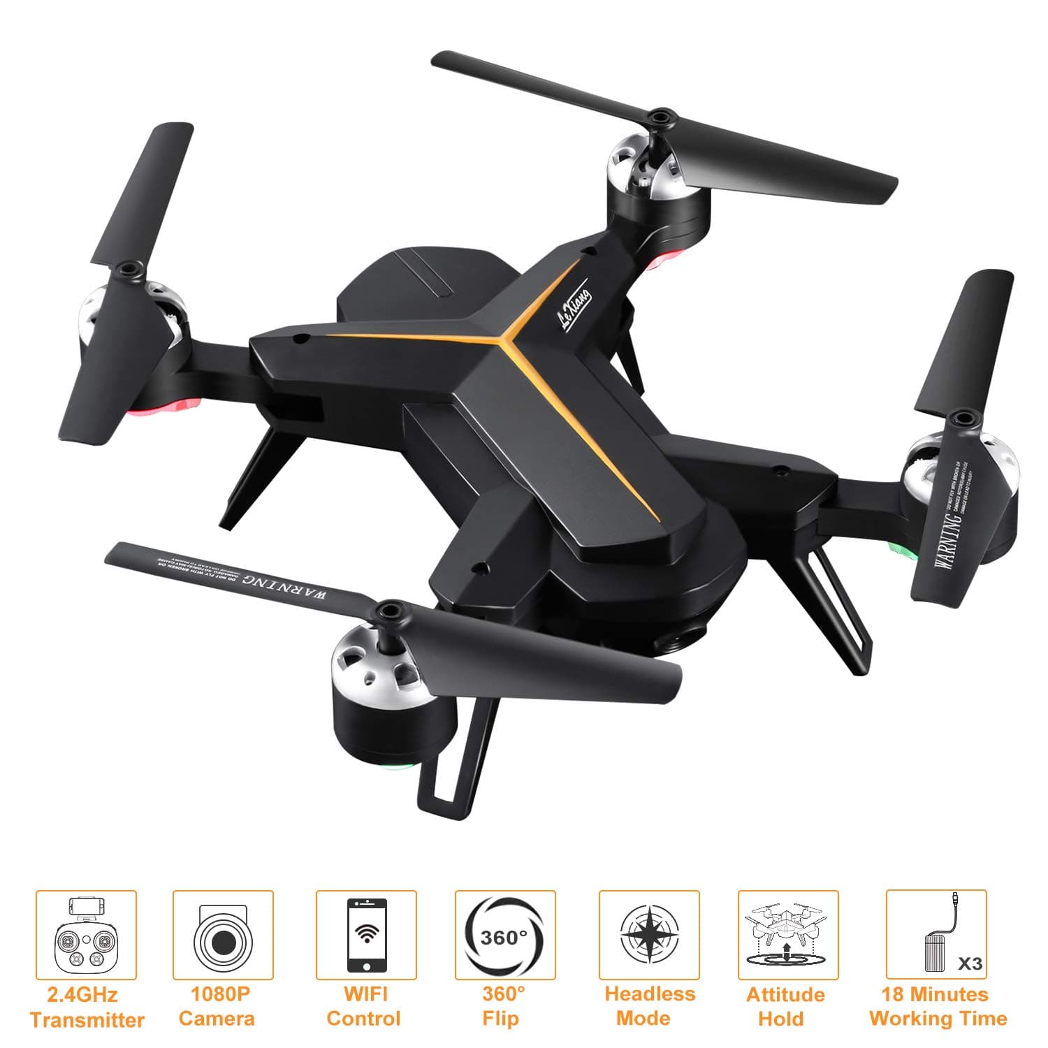 FPV Drone with Camera 1080P HD with Headless Mode Altitude Hold 3D Flip One Key Take Off/Landing/Return Voice Control 2.4Ghz 4-Axis RC Quadcopter for Kids Adults Beginners 18 Mins Long Flight Time