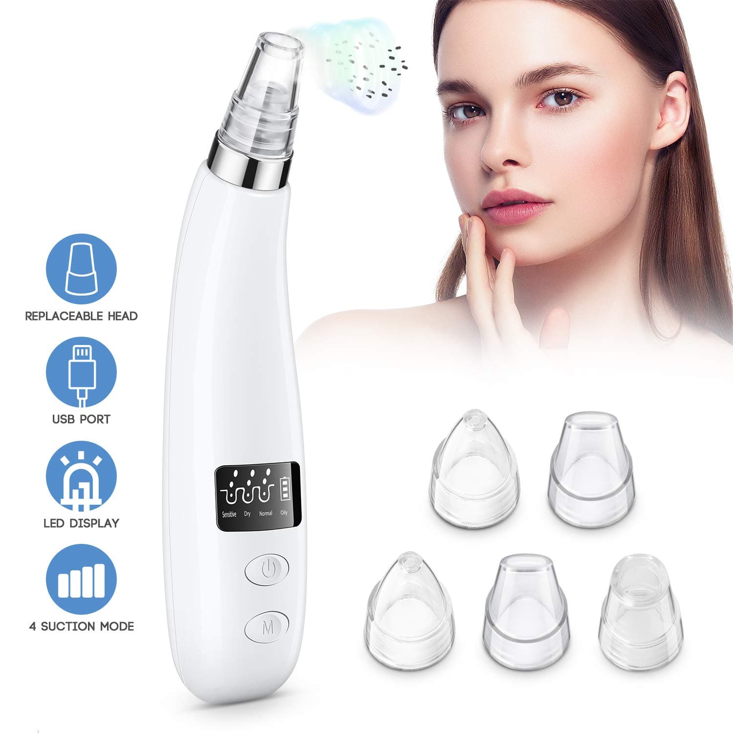 JOSAL Blackhead Remover Rechargeable Blackhead Removal Tool with 4 Adjustable Suction Modes Pore Vacuum Kit and 6 Replaceable Suction Head Pore Electric Cleaner with LED Screen for Women Men