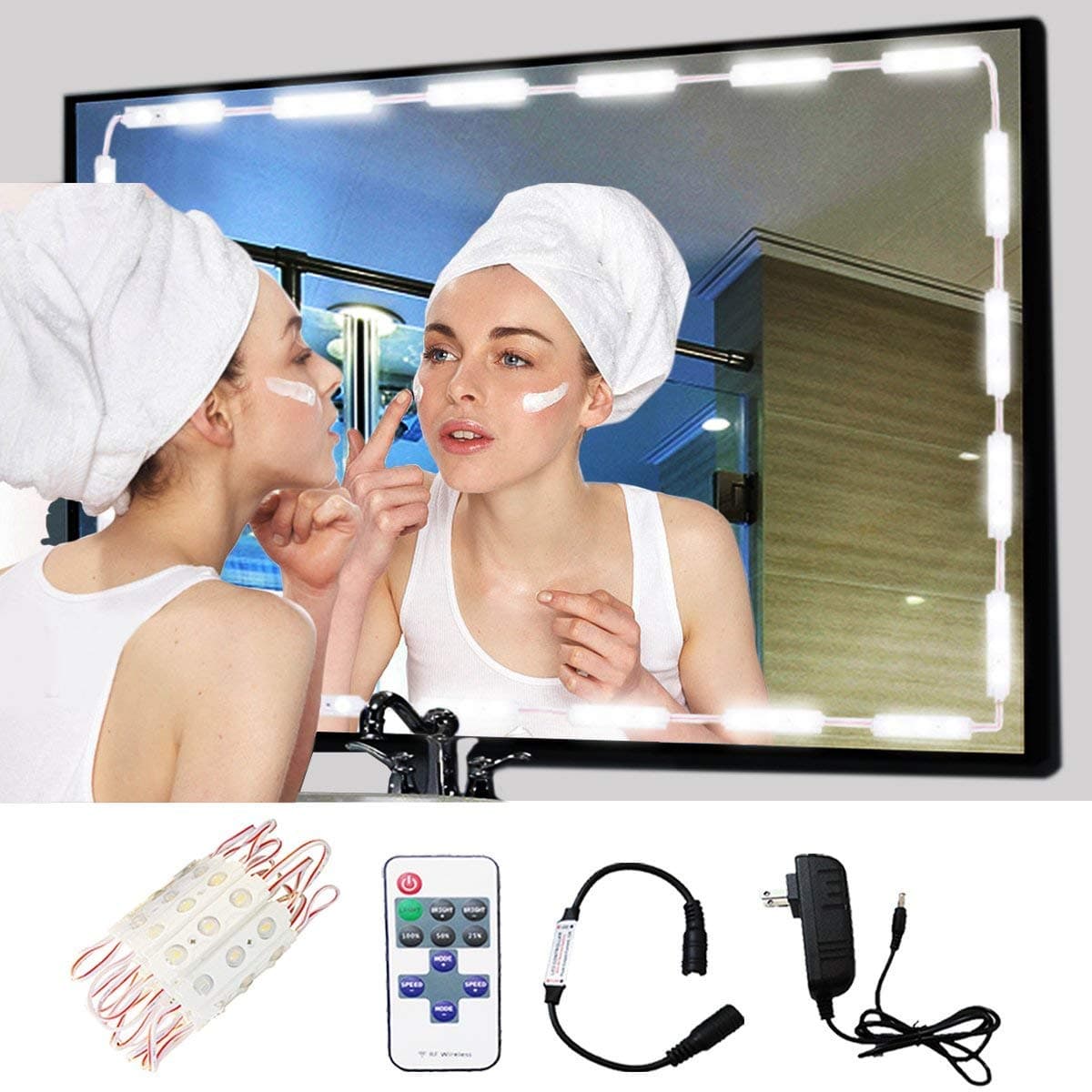 LED Vanity Mirror Lights Kit - 60 LEDs Bulbs 9.8 Ft Dimmable Lighting Strip For Makeup Vanity Table Set in Dressing Room, Soft Daylight White +Dimmer +UL Power Supply (Mirror NOT Included)