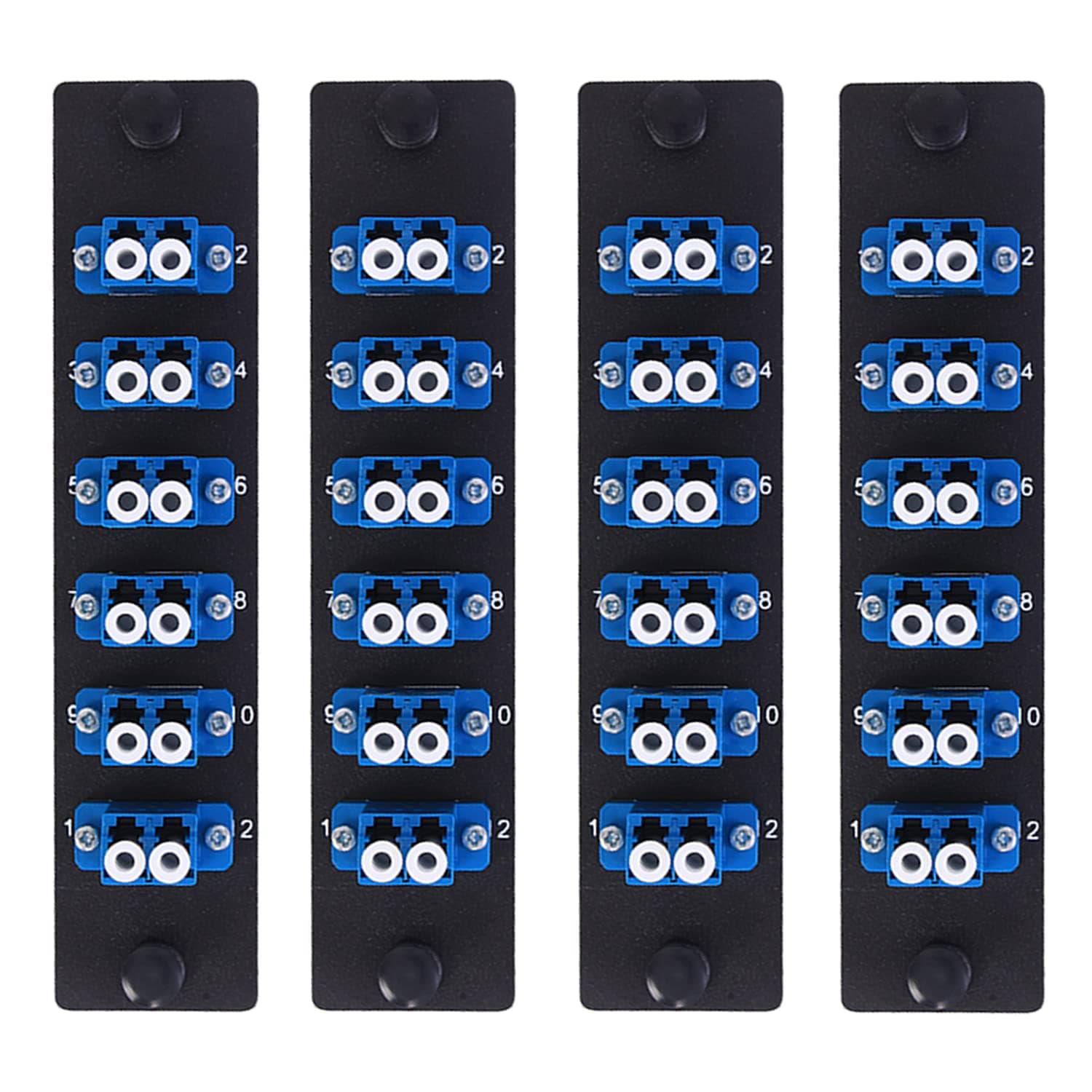 VFLTOOL 4 Pack Fiber Patch Panel Enclosure - 6 Duplex LC Adapters, 12 Fiber Optic Ports, LGX Compatible, LC UPC Blue, Single Mode and Multimode Compatible for 1.25G/10GB OS1-2/OM1-3 Networks