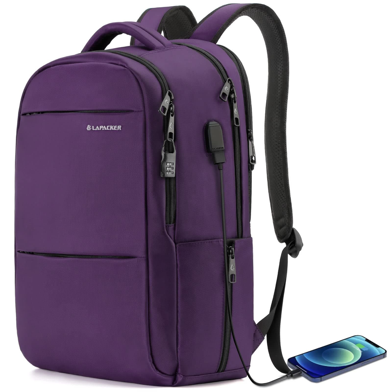 Lapacker Shockproof Slim Lightweight Water Resistant Laptop Backpacks 17 inch Bussiness Computer Backpacks Purple for Women