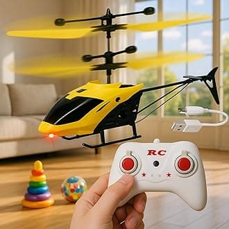 Outdoor And Indoor Flying Helicopter With Hand Induction Watch | Electronic Radio RC Remote Control Toy | Charging Helicopter With 3D Light & Safety Sensor For Kids (Yelow Colour), Yellow