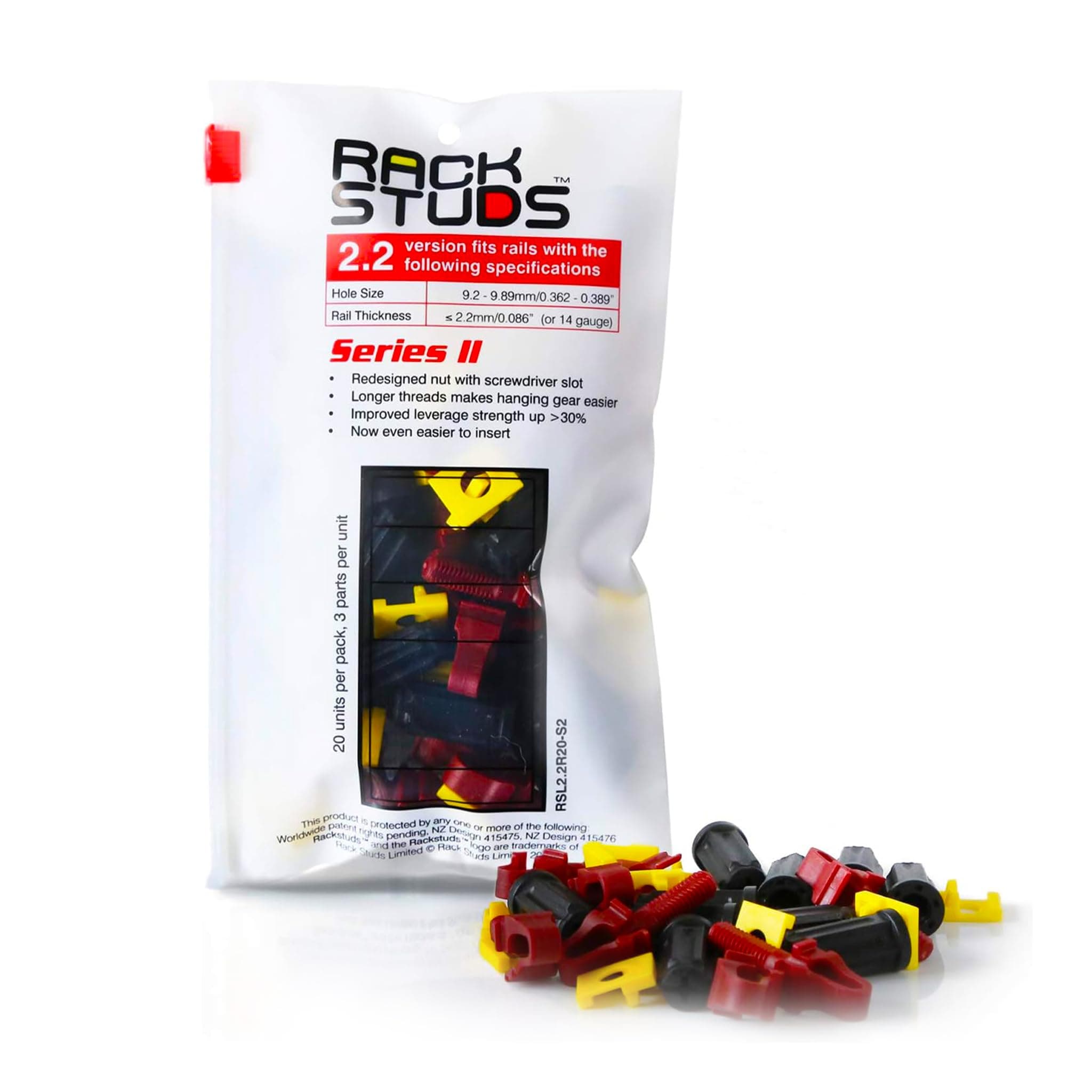 Rackstuds R20 Series II - Server Rack Screws 20 Pack | Cage Nut Replacement | Red 2.22mm/0.086" | A Faster, Easier Solution for Rack mounting Gear in 19" Racks with Square Punched Vertical Rails