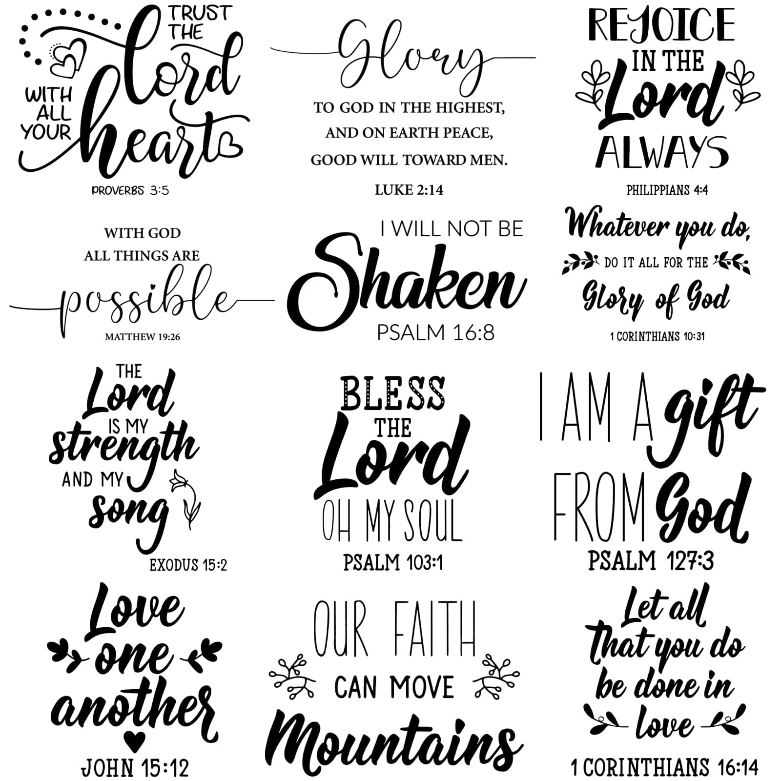 Sabary 12 Pcs Bible Verse Wall Decals Stickers Religious Scripture Wall Art Decor Inspirational Quotes Christian Peel and Stick Motivational Decor for Bedroom Living Room(Stylish Style)