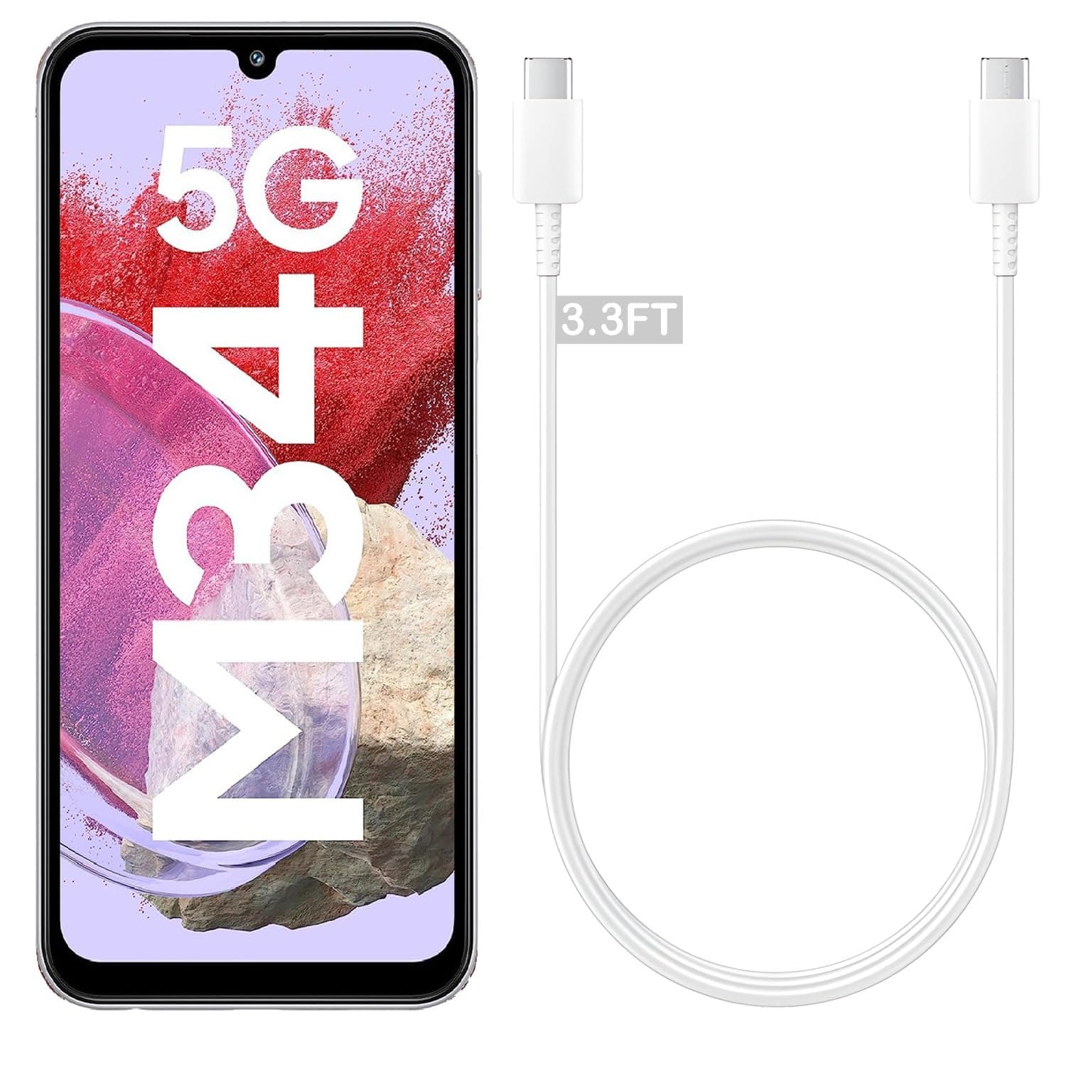 Samsung 25W Type C to C Super Fast Charging Cable Compatible with Samsung M34 5G and Other Devices USB-C Cable for PD Charger Support Phone Super Fast Cord, White