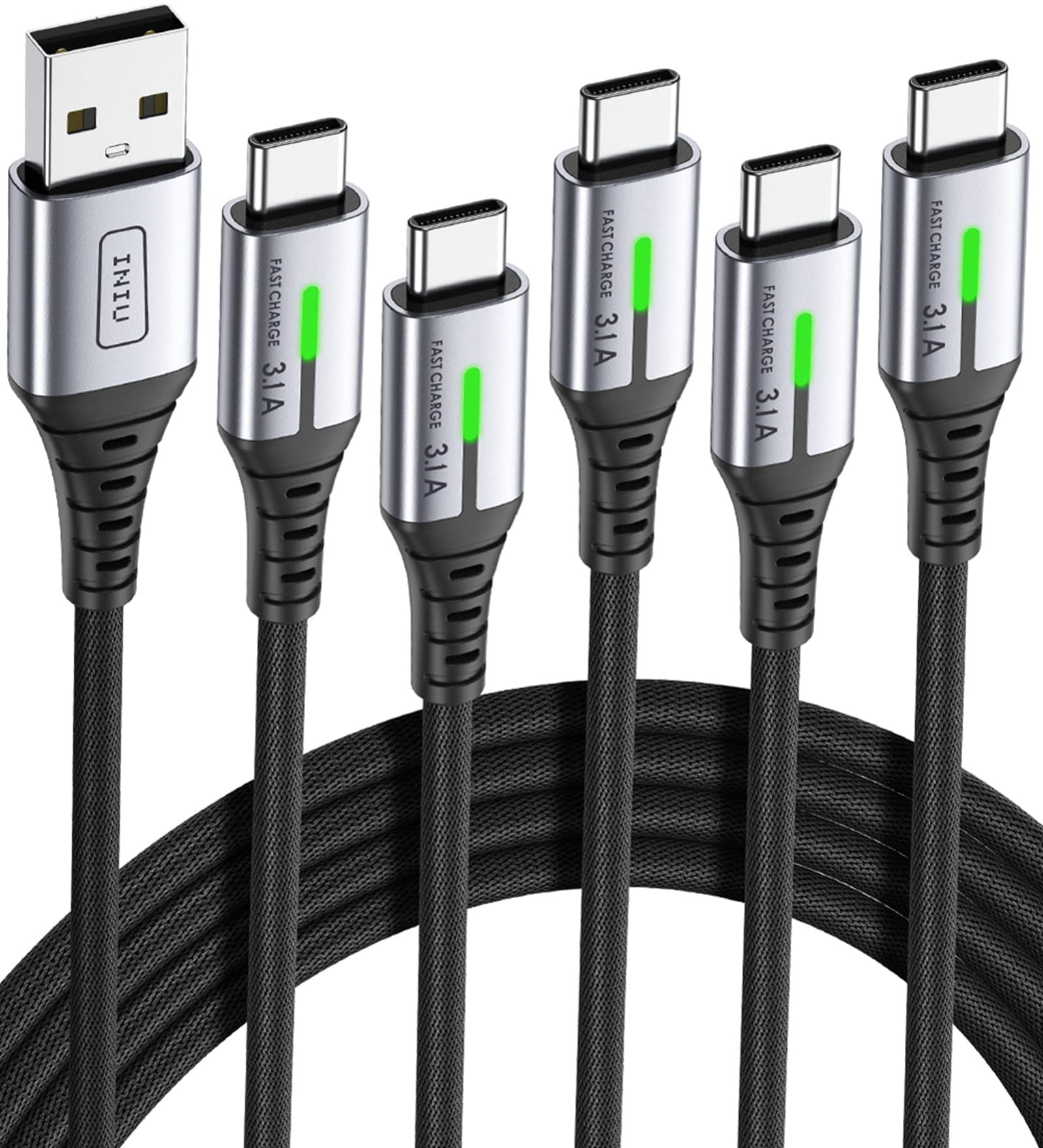 USB C Cable, [5 Pack 3.1A] QC Fast Charging USB Type C Cable, Nylon(3.3+3.3+6.6+6.6+10ft) Phone Charger USB A to USB C Cable for Samsung Galaxy S21 S20 S10 Plus Note 10 LG Google Pixel OnePlus