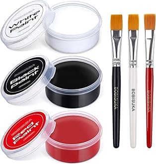 BOBISUKA Black + White + Red Oil Face Body Paint Set, Large Capacity Professional Paint Palette Kit with Brushes for Art Theater Halloween Party Cosplay Clown Sfx Makeup for Adults