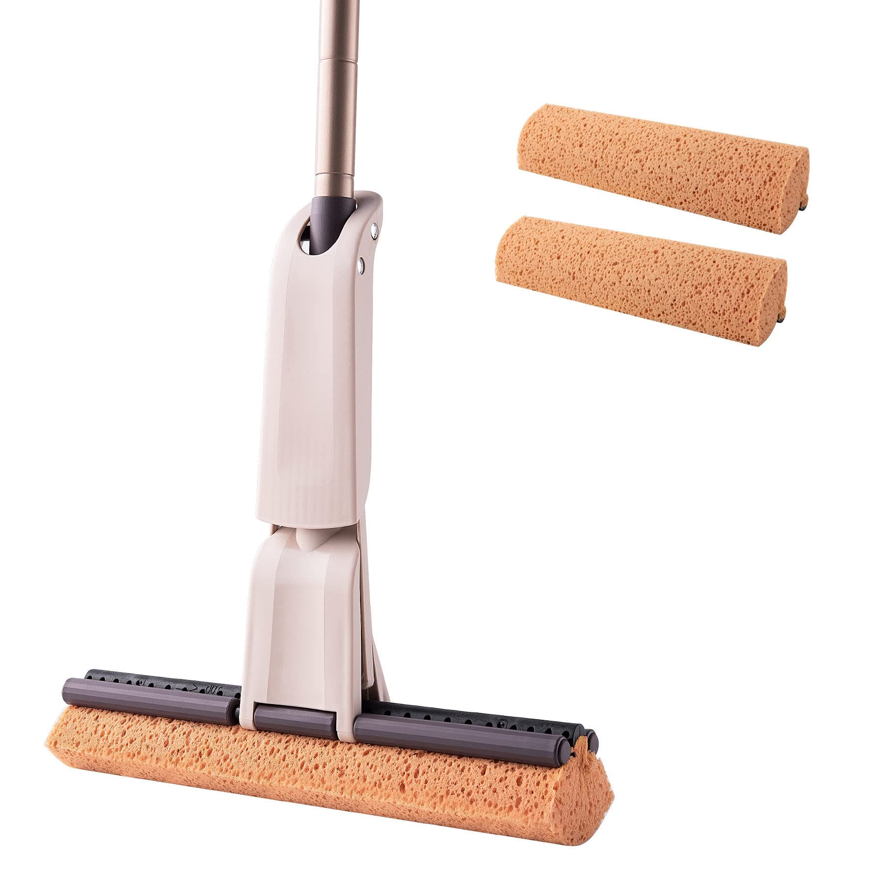 EylidenSponge Mop for Floor Cleaning with 2pcs Absorbent Sponge Hands Free Wash Roller Mops for Kitchen Bathroom Office Hardwood Laminate Tile Marble Ceramic Floors