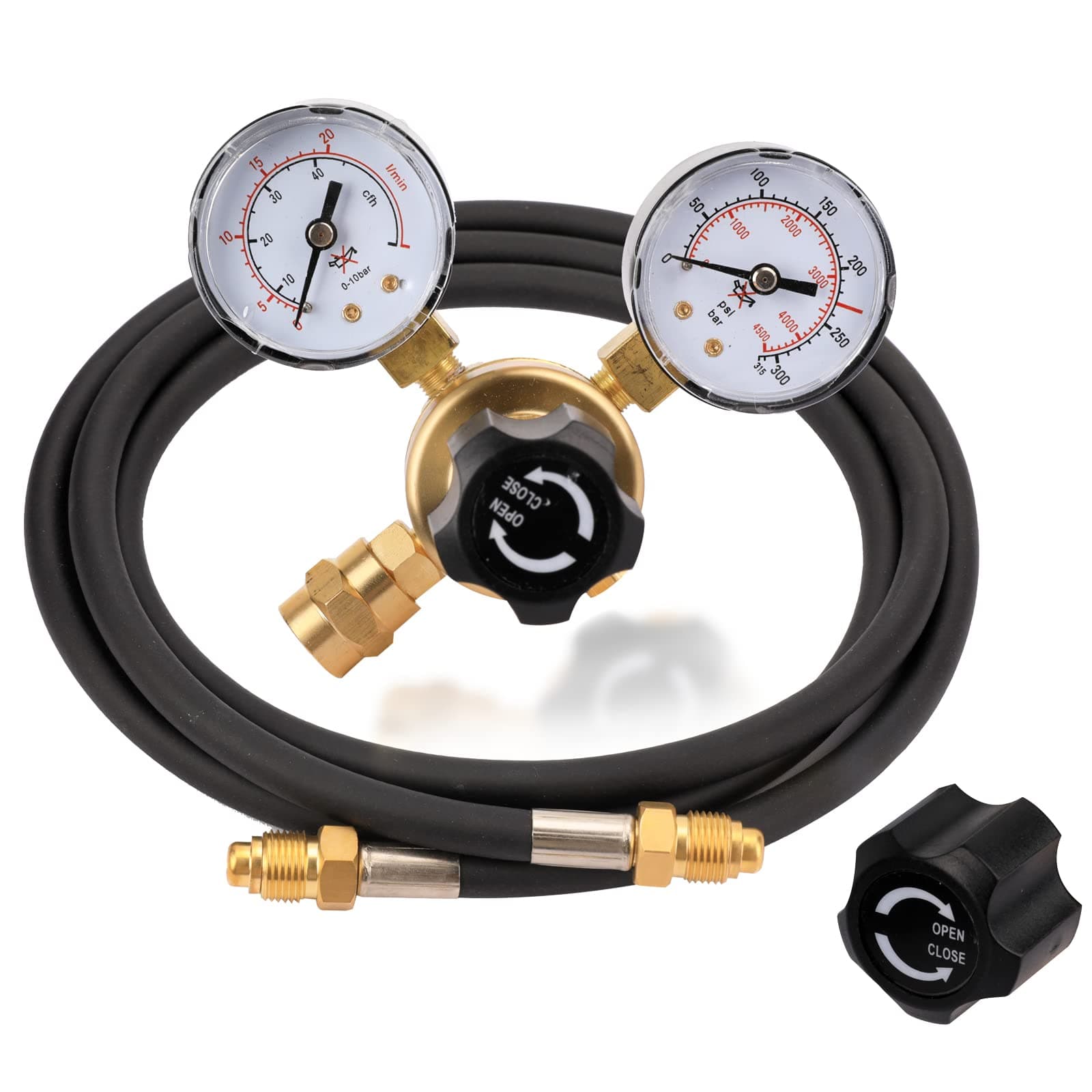 Tutor Auto Argon CO2 Regulator Gauge Welding Gas Regulator with 6.6Ft Gas Hose, CGA580 Inlet Connection, 0-4500PSI/0-10BAR Input Pressure