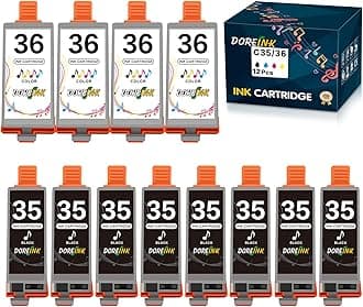 12 Pack PGI-35 CLI-36 Ink Replacements for Canon TR150 Ink Cartridge, Compatible for Canon 35 36 Ink Cartridge Work with TR150 iP110 iP100 Mini260 Mini320 Printer (8 Black, 4 Tri-Color)