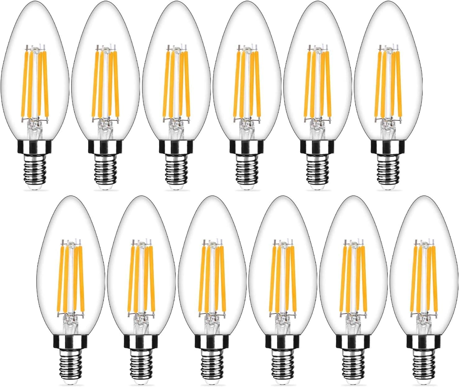 12-Pack Dimmable E12 LED Candelabra Bulbs 40Watt Equivalent, 2700K Warm White, 450Lumens, 4W B11 Vintage Chandelier Light Bulbs, LED Filament Clear Glass Candle Lamp for Ceiling Fan Home Decor1