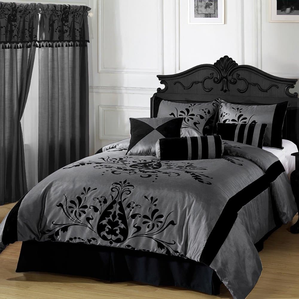 Leta Collection 7-Piece Down Alternative Comforter Set with Floral Design, King, Grey