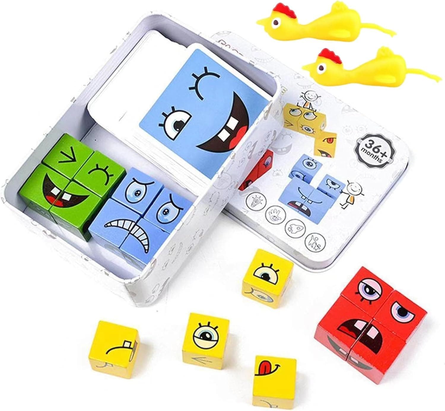 THE GIFT FACTORY Expression Puzzle Building Blocks Game Face Changing Expressions Wooden Block Puzzles