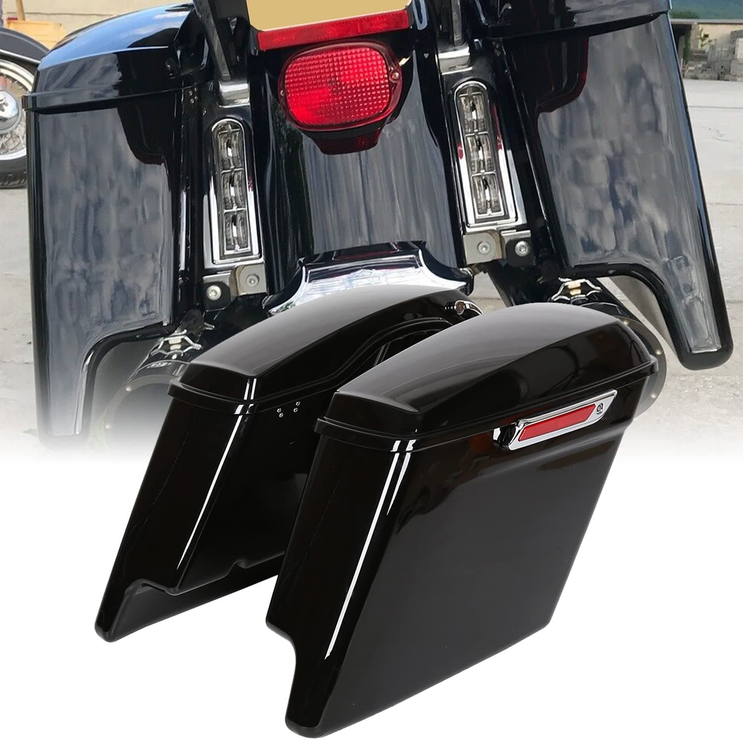 ECOTRIC 5'' Extended Stretched Saddle bag W/Latch Compatible with 2014-2024 Harley Touring FLT FLHT FLHTCU FLHRC Road King Road Glide Street Glide Electra Glide Ultra-Classic