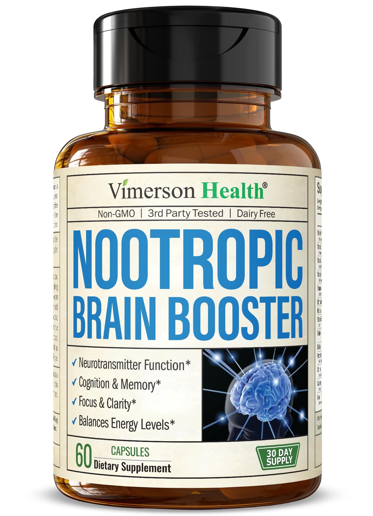 Nootropic Brain Booster with Copper. Memory, Mind, Focus. Promotes Concentration, Cognition and Mental Performance. Boosts Metabolism and Energy. Non-GMO Supplement with GABA, DMAE, Bacopa, Vitamins