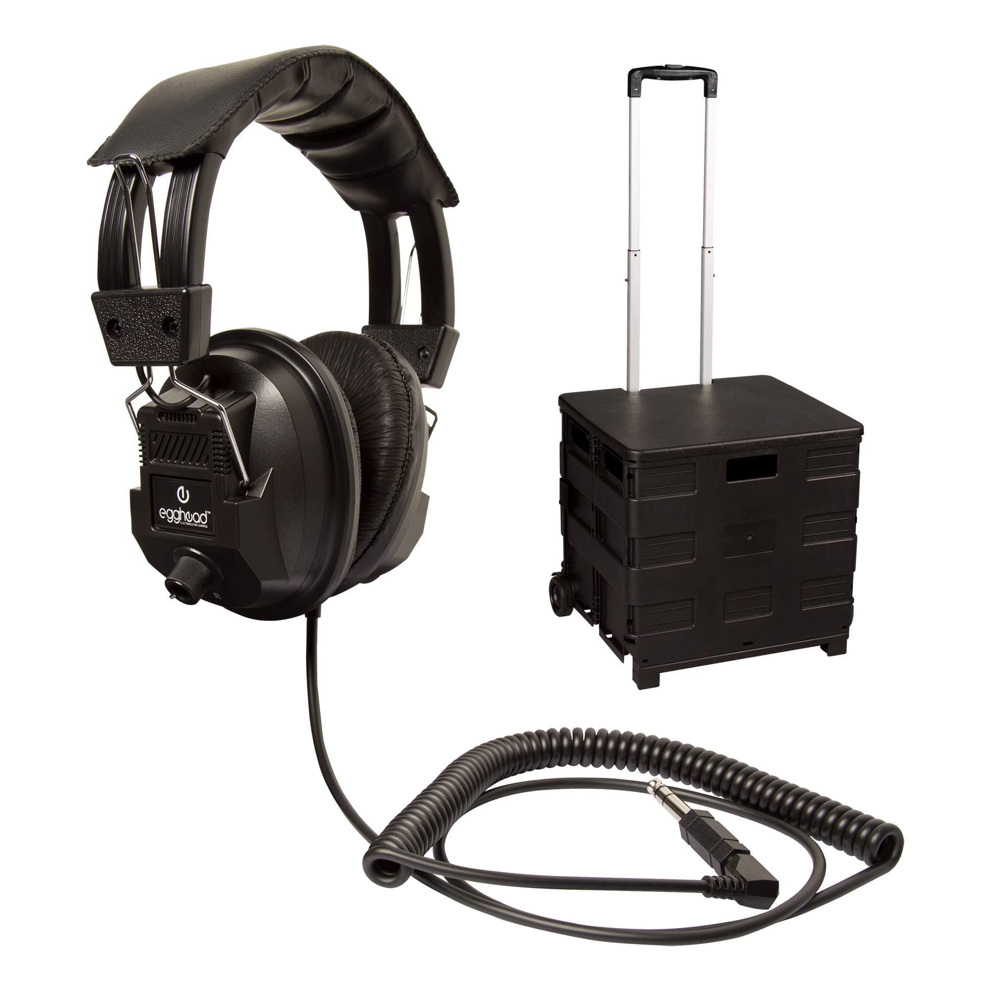 Egghead EGG-IAG-1003-1078-SO-PK 20 Switchable Stereo/Mono Classroom Headphones with Bonus Rolling Tote, Black (Pack of 20)