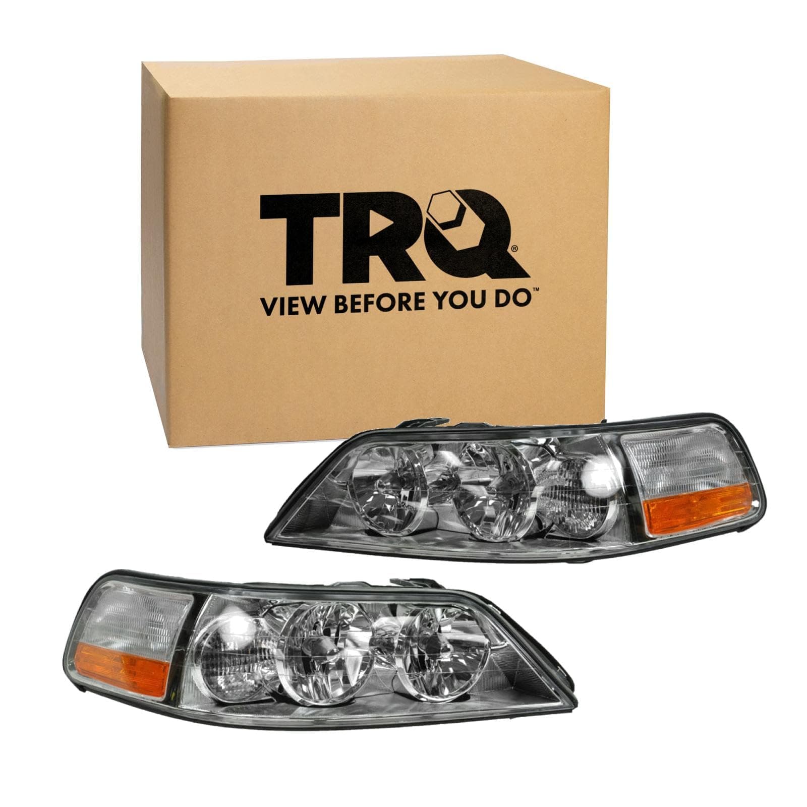 TRQ Driver and Passenger Side Headlight Assembly Set Compatible with 05-11 Lincoln Town Car Halogen Only
