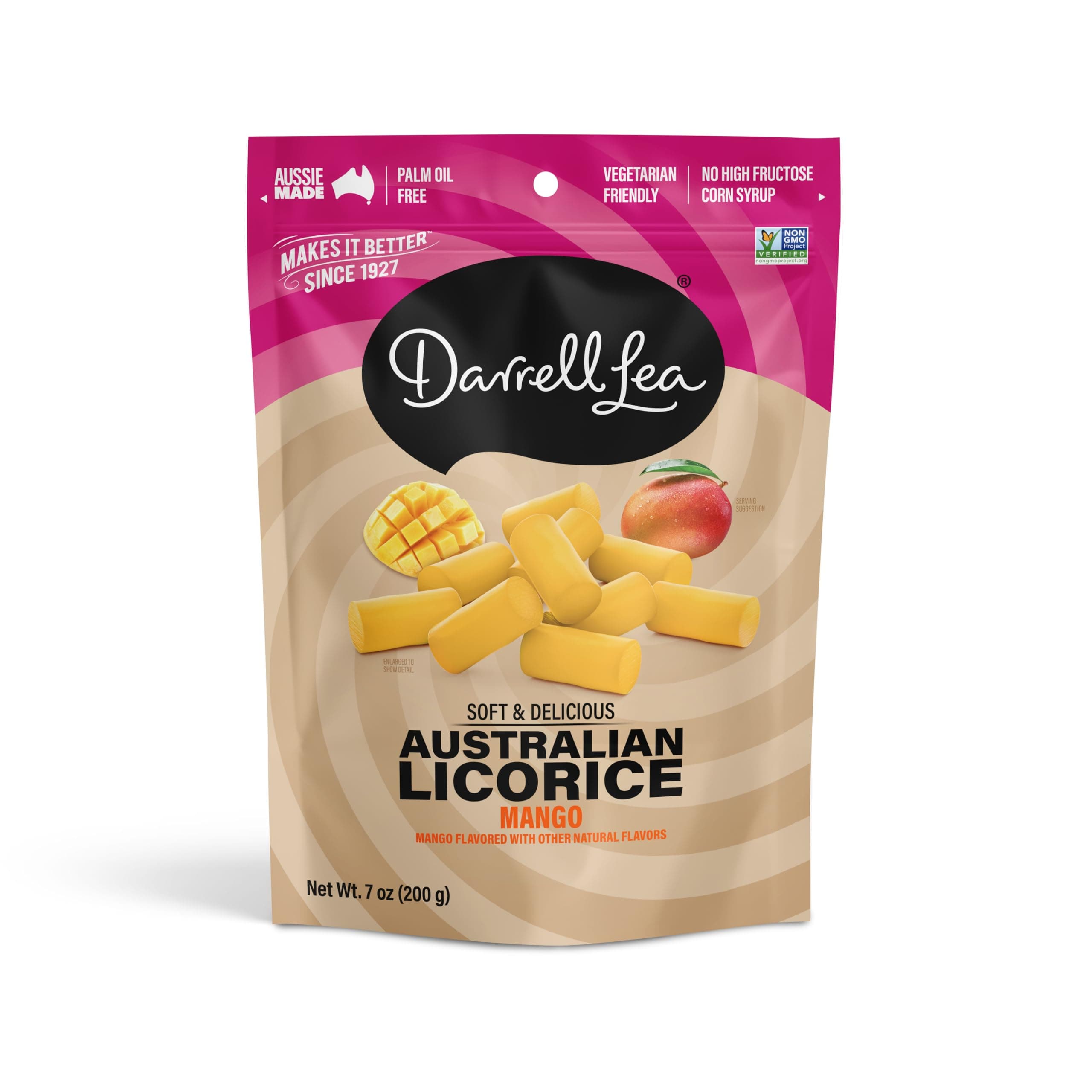 Mango Soft Australian Made Licorice 7oz Bag - NON-GMO, Palm Oil Free, NO HFCS, Vegan-Friendly & Kosher | Made in Small Batches with Ethically-Sourced, Quality Ingredients