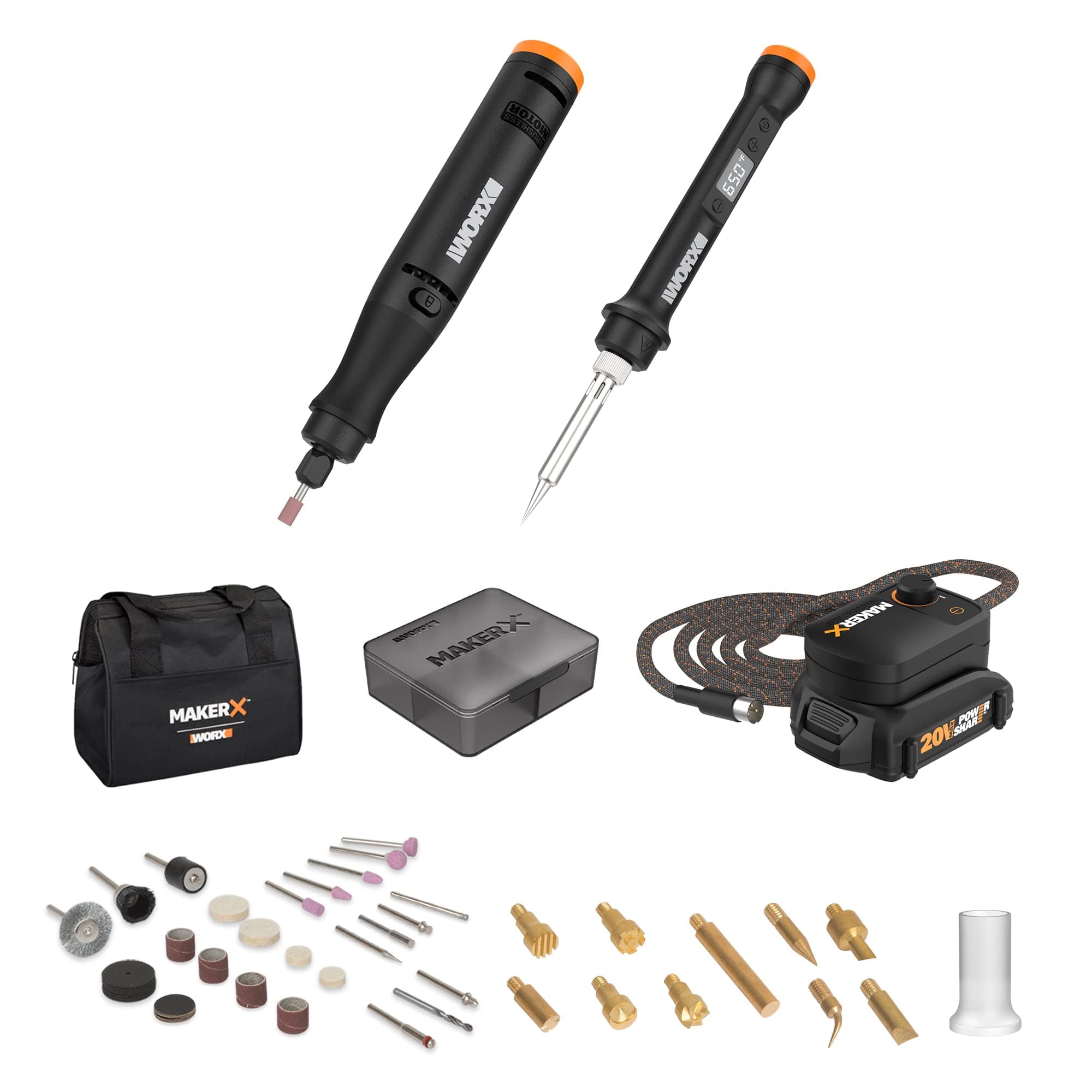 Worx MAKERX WX988L 2pc Crafting Tool Combo Kit - Rotary Tool + Wood & Metal Crafter