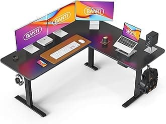 BANTI 63" L Shaped Standing Desk Adjustable Height, Electric Corner Standing Desk, Standing L Desk for Home Office, Black Frame/Black Top