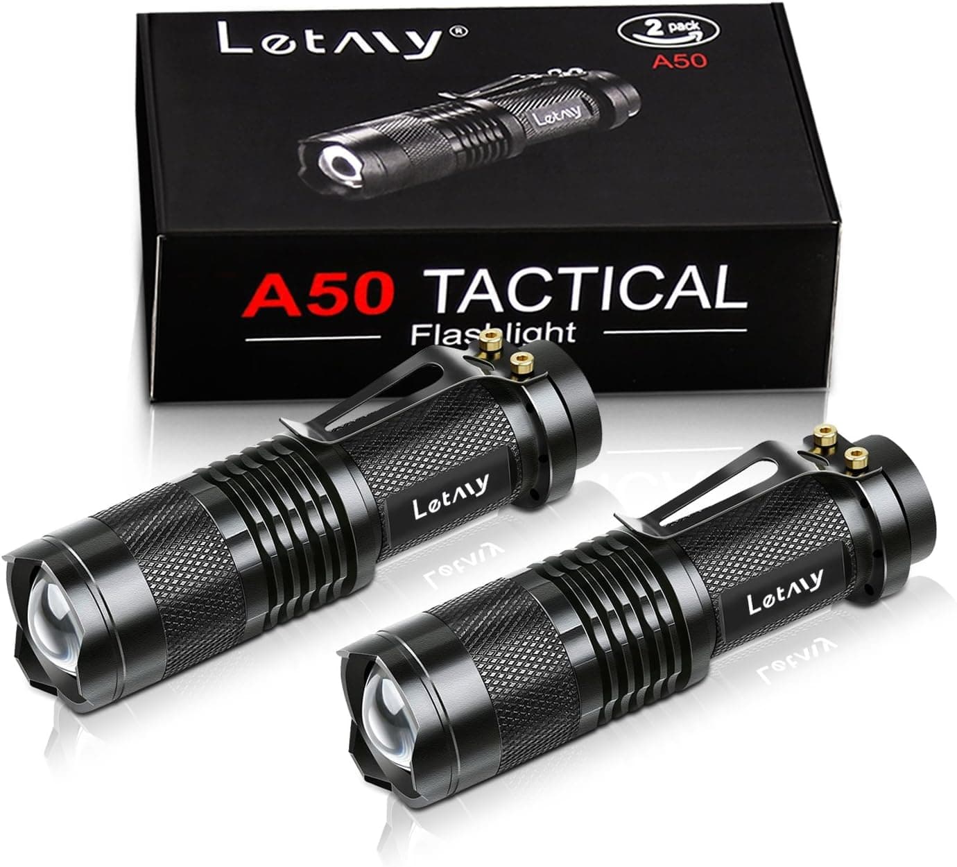 Tactical Flashlight, Super Bright LED Mini Flashlights with Belt Clip, Zoomable, 3 Modes, Waterproof - Best EDC Flashlight for Gift, Hiking, Camping, Hurricane & Power Outage (2 Pack)