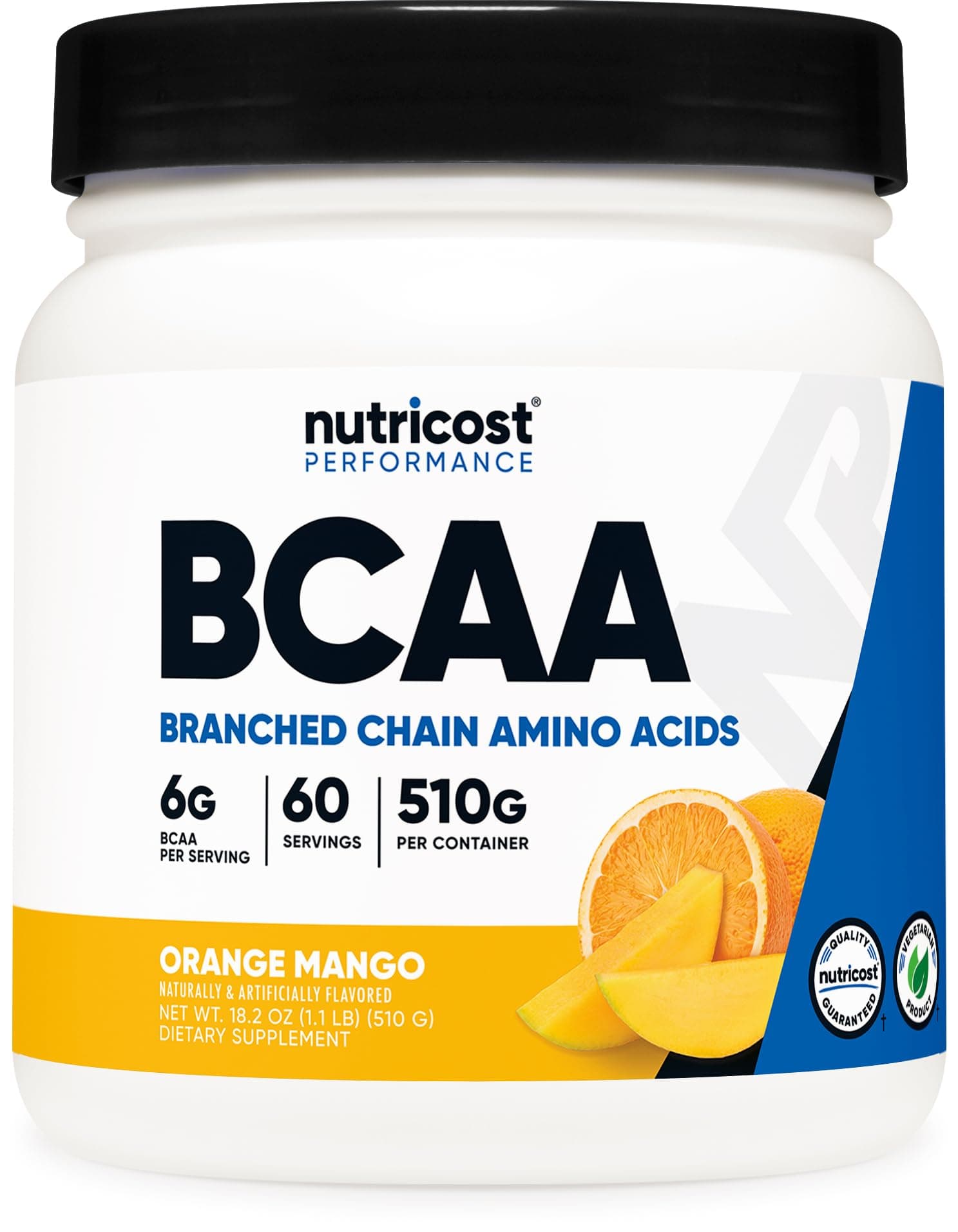 BCAA Powder (Orange Mango, 60 Servings) - 2:1:1 Optimal Ratio, Gluten Free, Non-GMO, Vegetarian