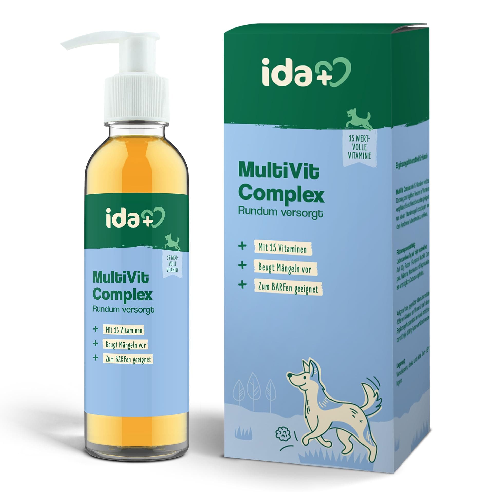 IdaPlus BARF Vitamins Liquid - With 17 Vitamins (A, B1, B2, B6, B12, C, D3, K3) - Supplementary feed for dogs & cats - Prevents deficiencies & Promotes vitality - Made in Germany (200 ml)