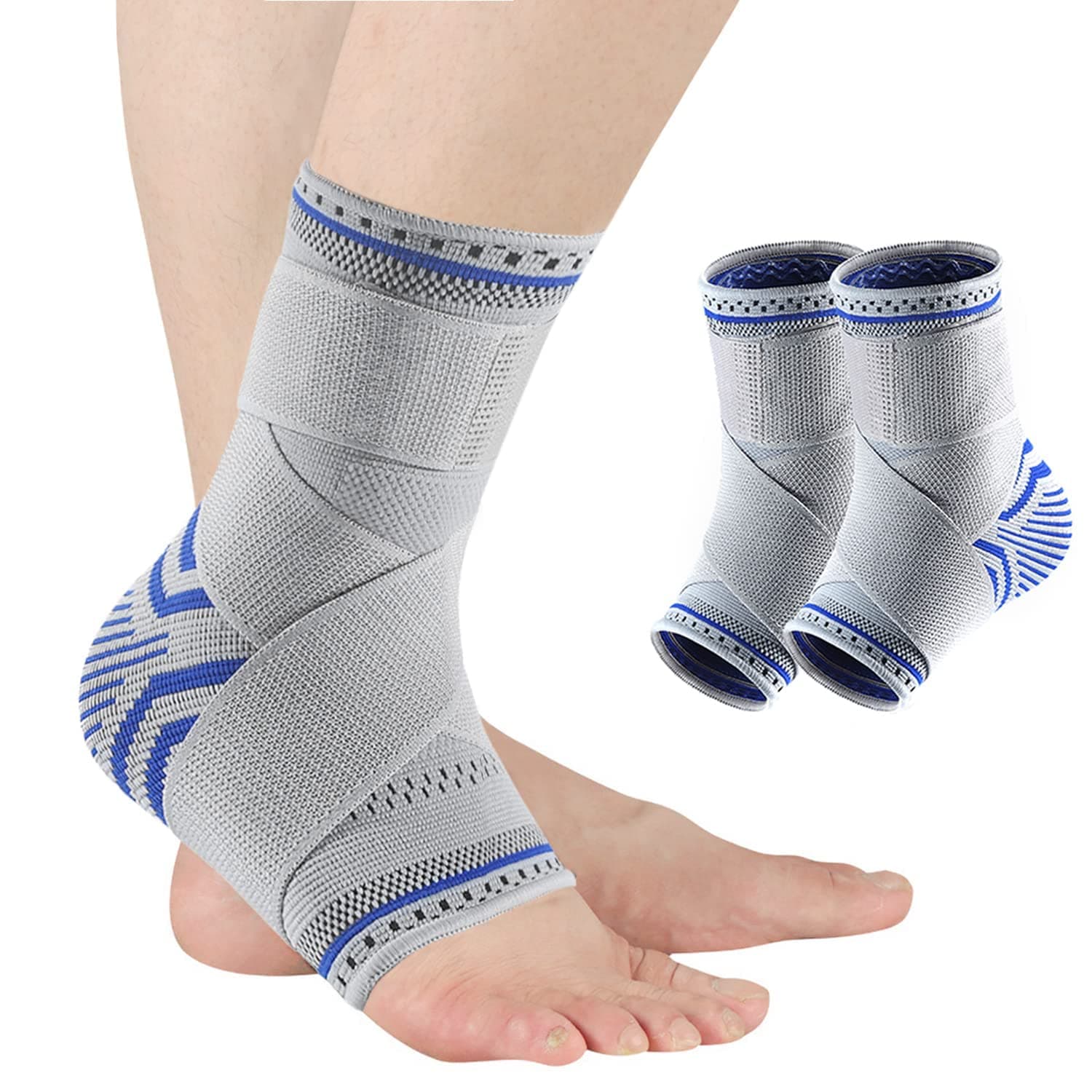 – NALACAL Ankle Brace Compression Sleeve, Adjustable Ankle Support for Men & Women, Breathable Ankle Sleeve w/Ankle Strap for Sprained Ankle, Swelling Relief Pain, Plantar Fasciitis, Achilles (2 Pack)