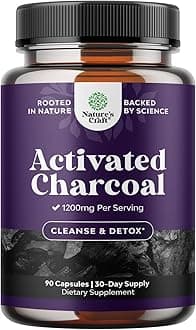 Natures Craft Activated Charcoal Pills Detox & Cleanse - Purifying Coconut Capsules with 1200 mg Per Serving for Bloating Relief - Active Detox Supplement for Body & Gut Health - 90 Count