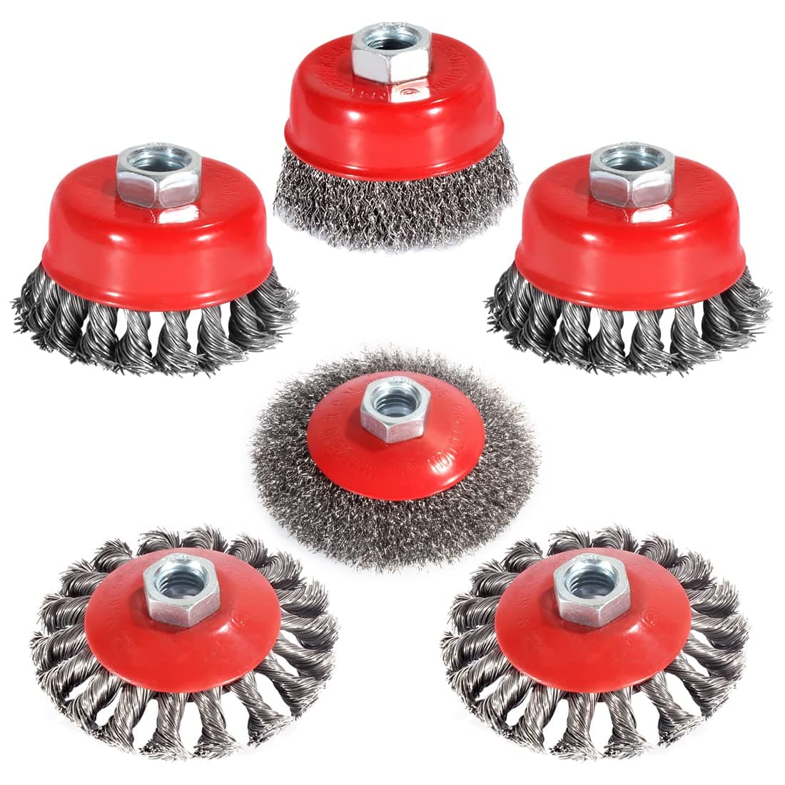 4 1/2" Angle Grinder Wire Wheel Set - 6 Packs, 4&3 Inch Brush Cup, Heavy&Light Duty, 5/8 Inch 11 Threaded Arbor