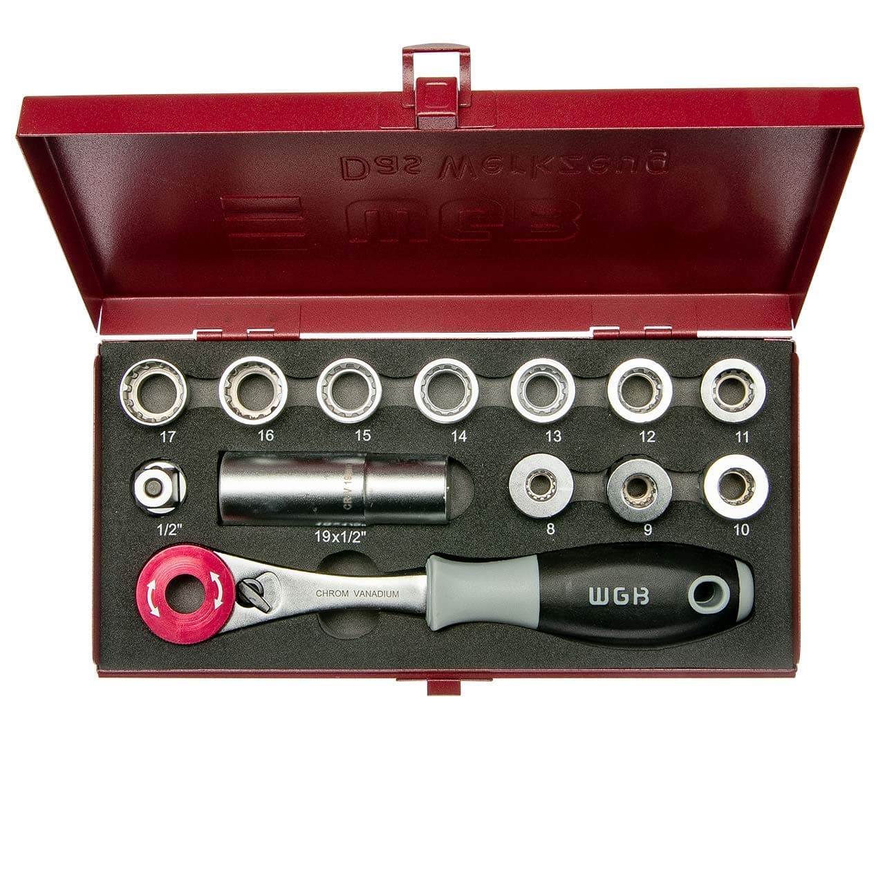 1/2" Through-Socket Spanner Set 40 in 1 Set with Various Socket Spanner Inserts and Through-Socket Ratchet | 13-Piece | No.3960 | WGB