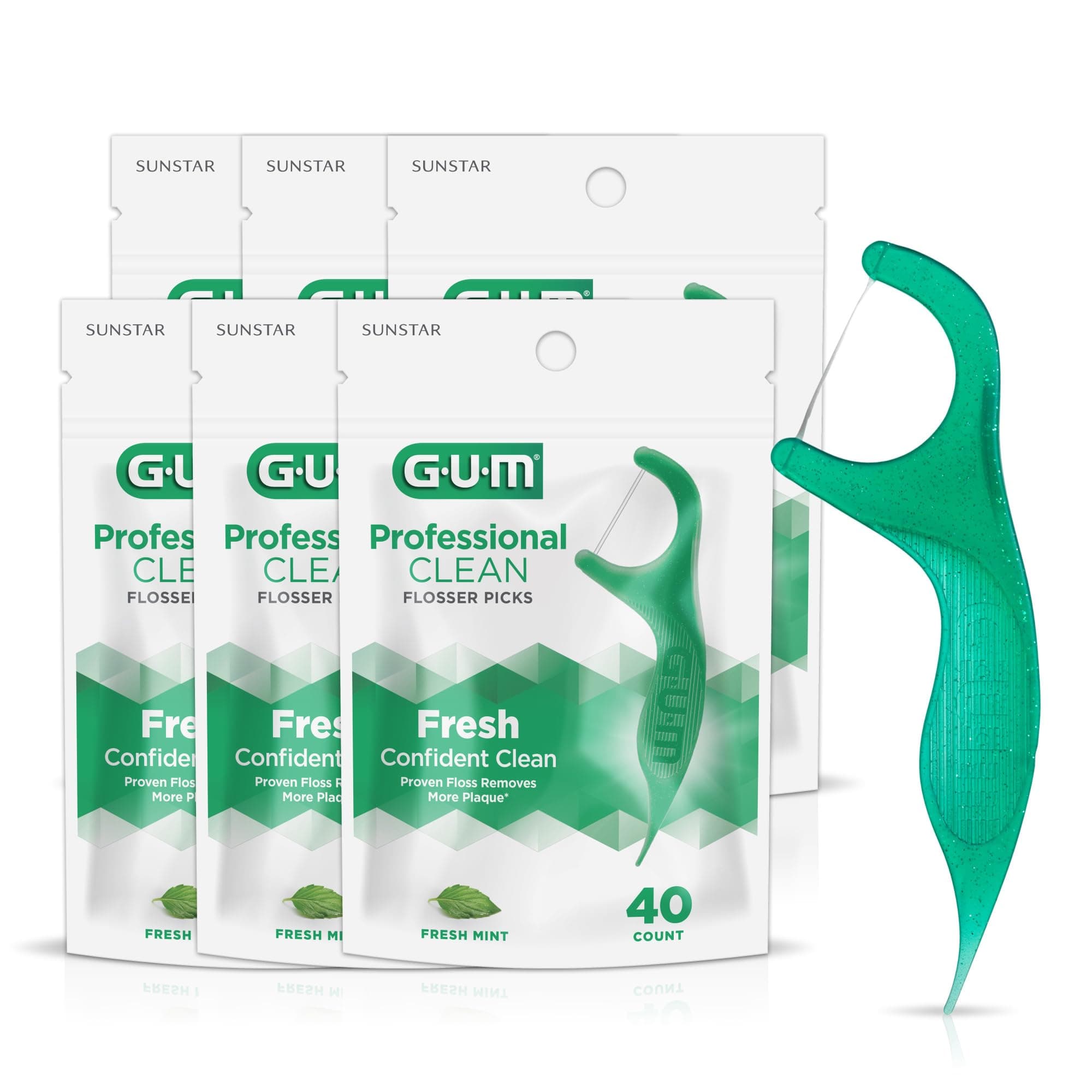 Professional Clean Floss Picks - Extra Strong Shred-Resistant Floss, Easy Grip Handle - Dental Flossers for Adults - Fresh Mint Flavor, 40ct (6pk)