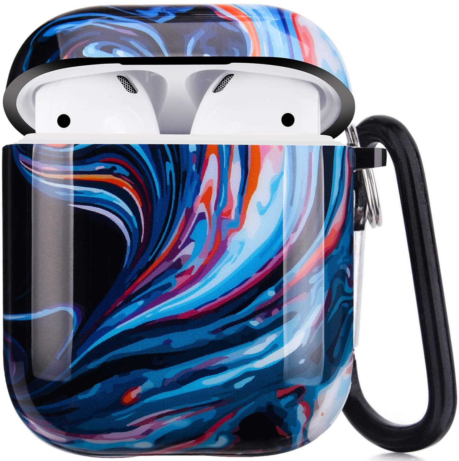 Case Designed for Apple AirPods 2 & 1 Full Protective Case Cover with Keychain Cute Girls Men Durable Shockproof Anti Lost Case for Airpods Charging Case (Blue Watercolor)